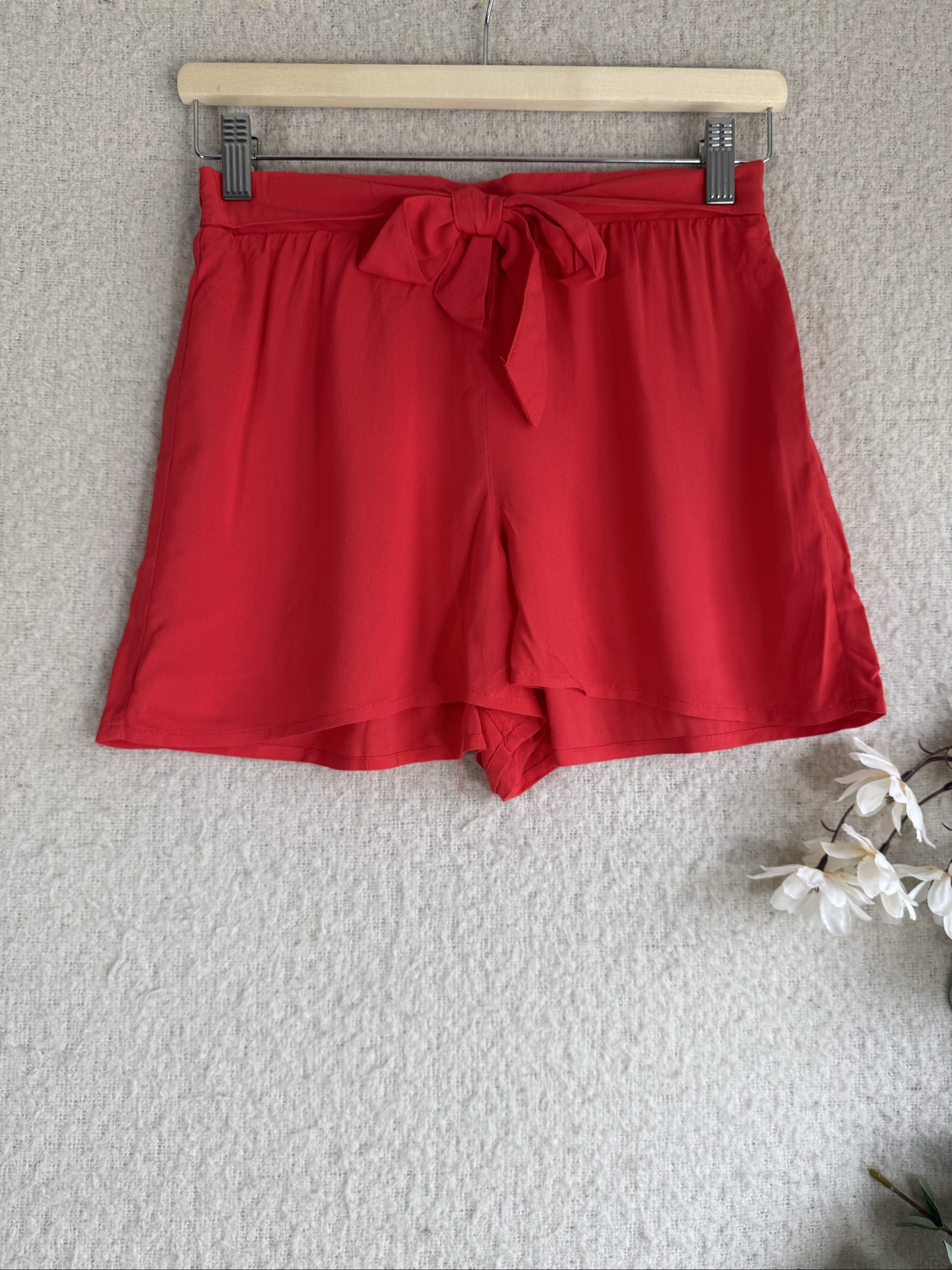 Primark Red Relaxed Fit Shorts UK 8 Tie Waist Casual Summer Fashion