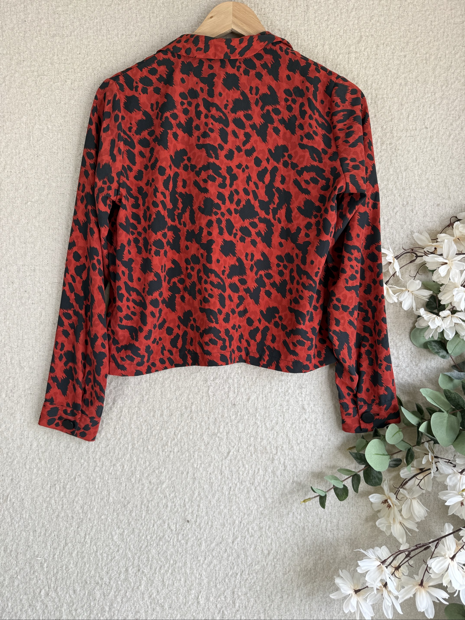 Primark Red & Black Animal Print Cropped Blazer UK 10 Stylish Statement Jacket image 5