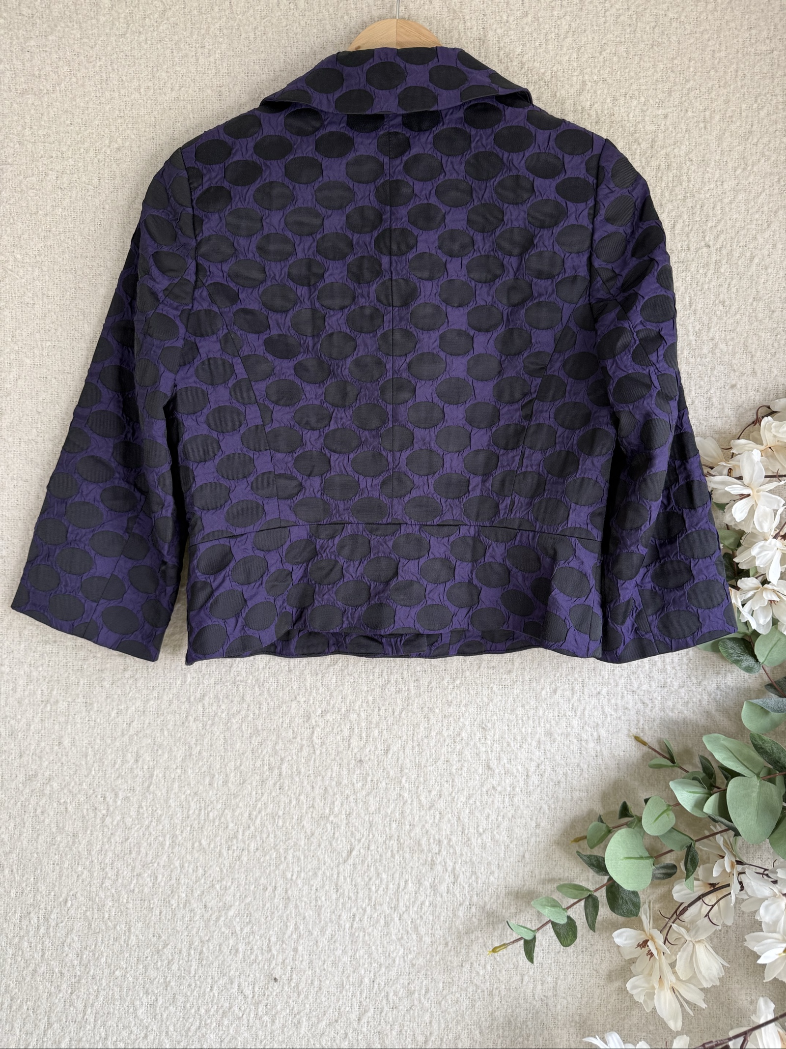 Phase Eight Purple & Black Patterned Cropped Jacket UK 10 Elegant Polka Dot image 4