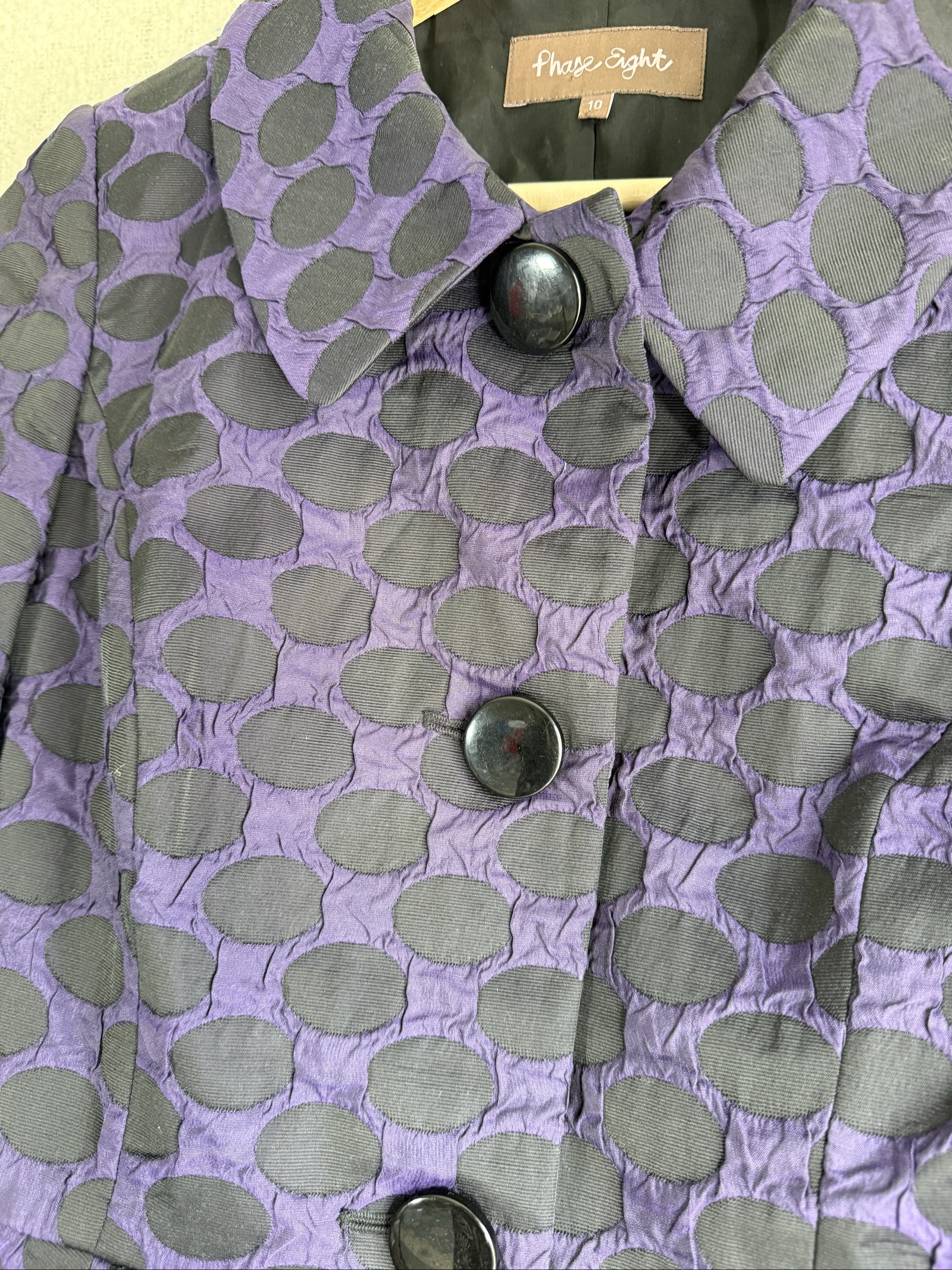Phase Eight Purple & Black Patterned Cropped Jacket UK 10 Elegant Polka Dot image 5