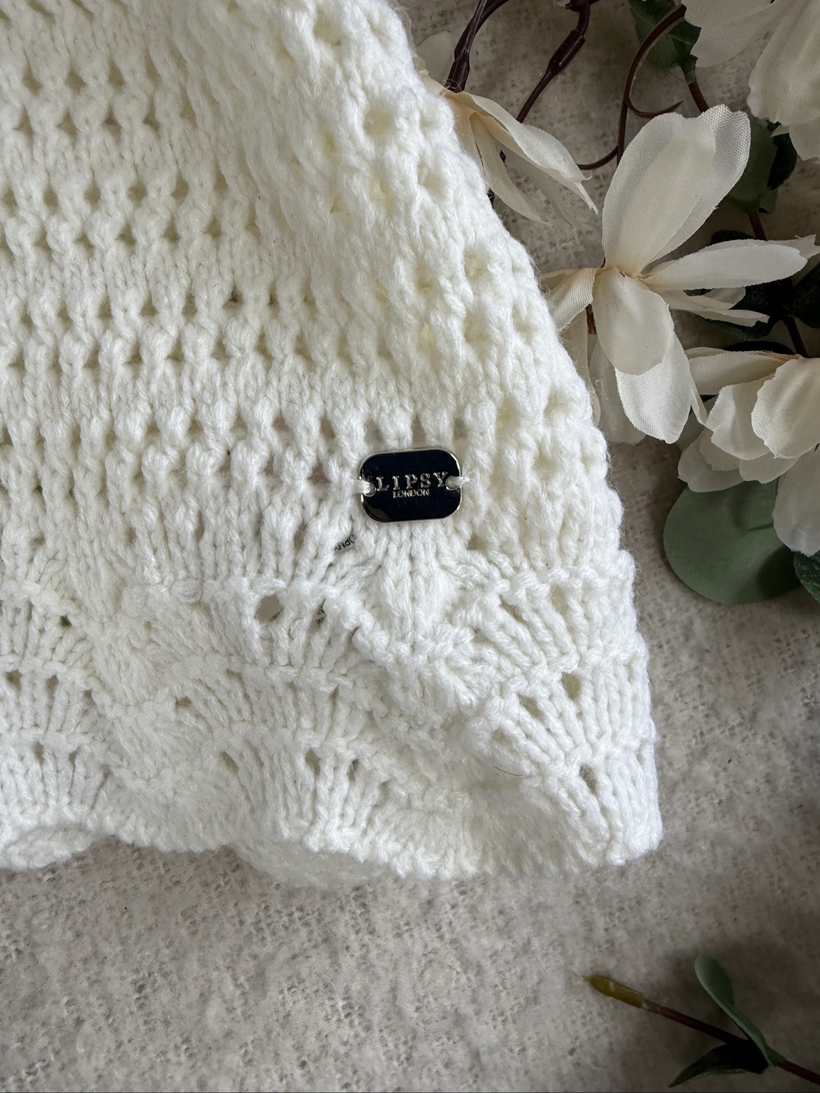 Lipsy White Crochet Knit Tank Top UK 8 Lightweight Summer Layered image 2
