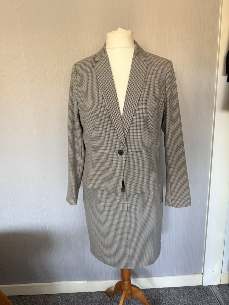 M&S Black & White Checked Blazer Skirt Trouser Suit UK 14