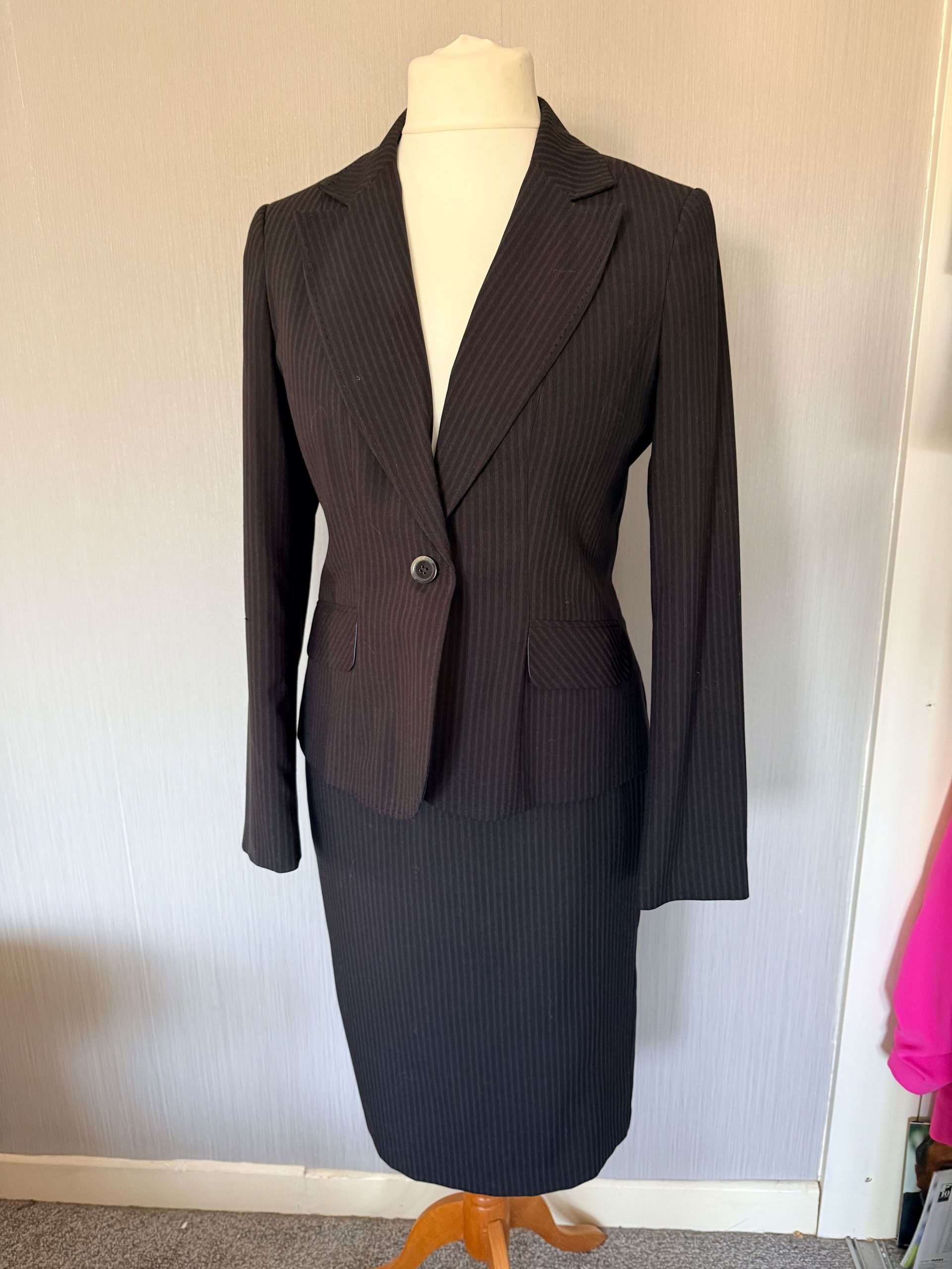 F&F Black Pinstripe Skirt Suit Size 14 Tailored Workwear