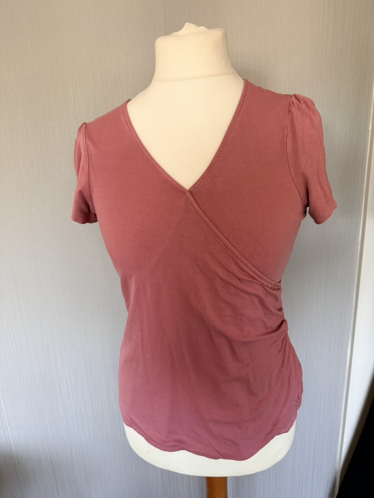 Crew Clothing Company Dusty Pink Puff Sleeve Wrap Top UK 14