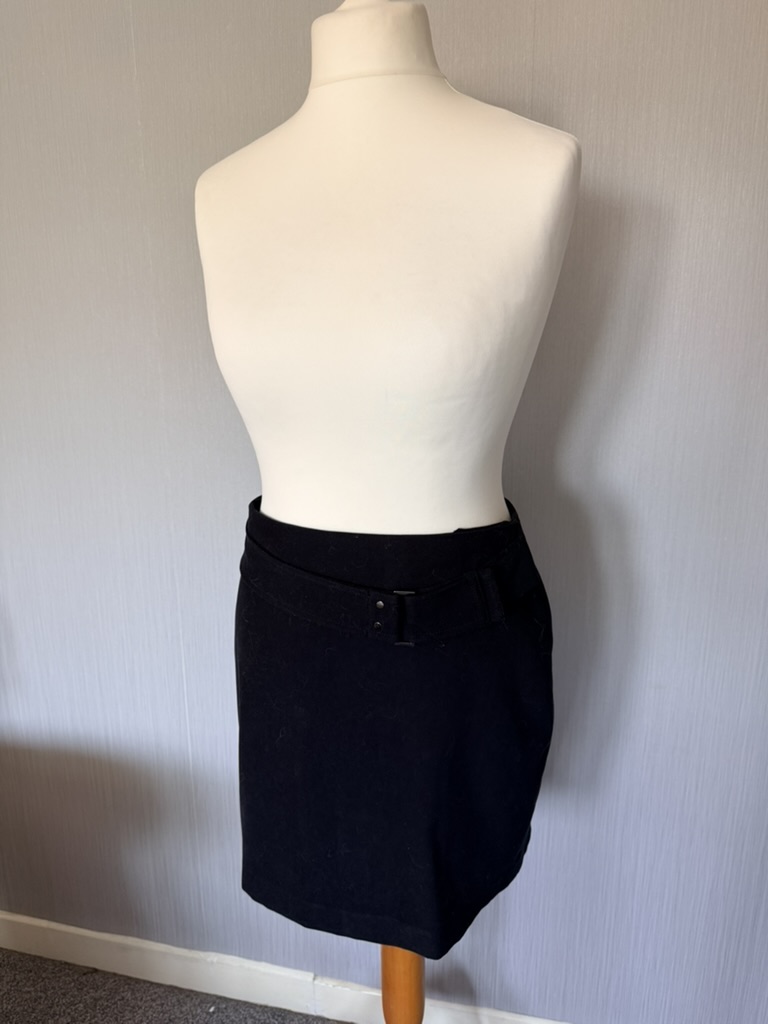 Next Black Mini Skirt UK 14 Belted Waist