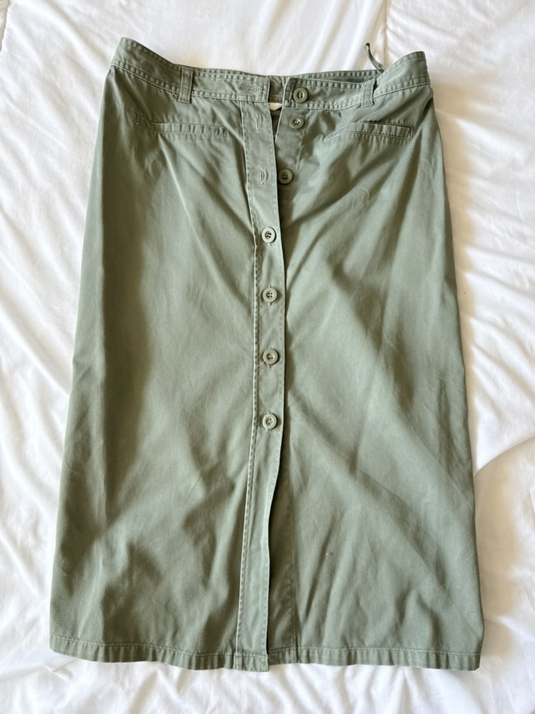 Papaya Khaki Cotton Button-Up Midi Skirt UK 12