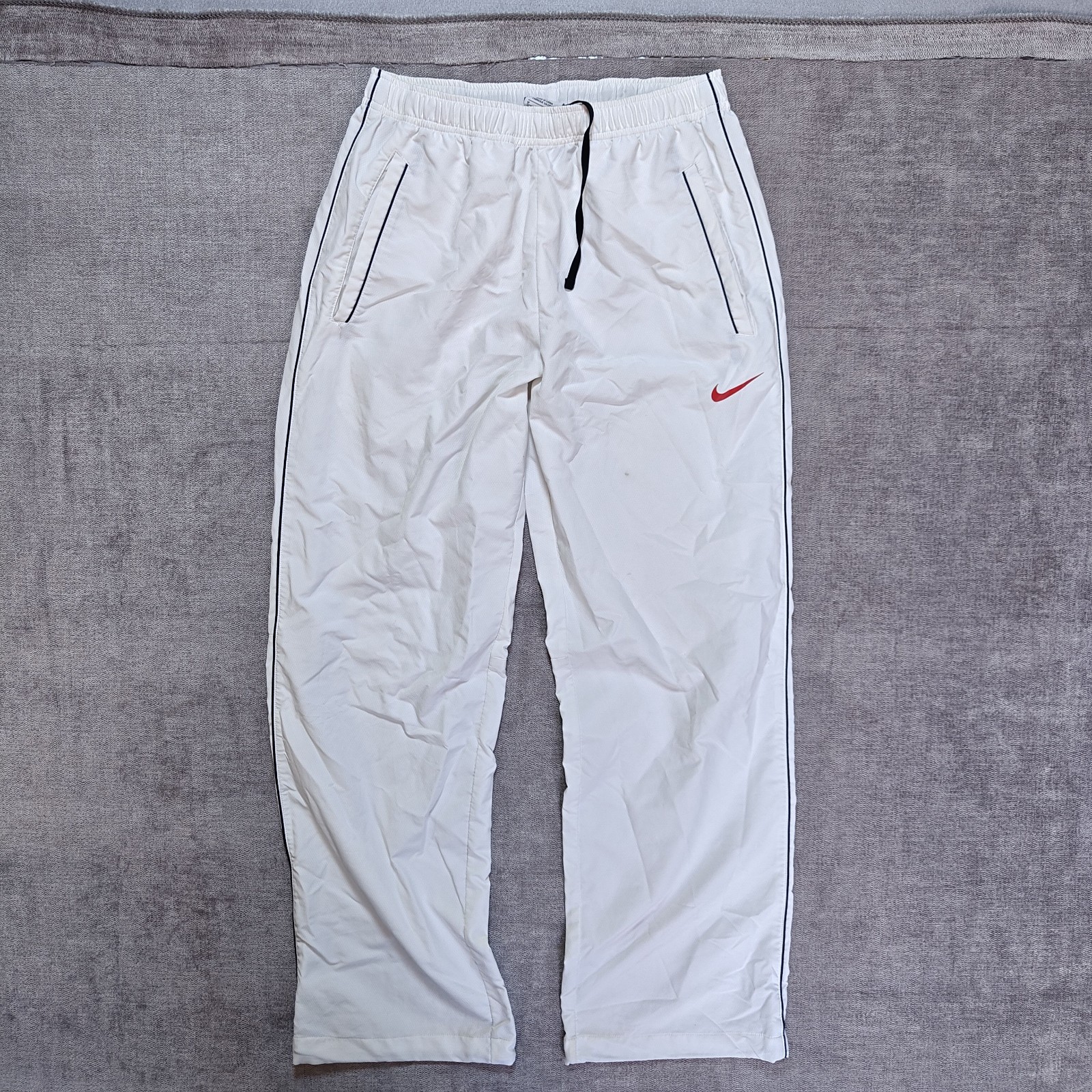 Nike Dri-FIT Track Pants Baggy Wide Leg Joggers Mens White Medium Red Swoosh
