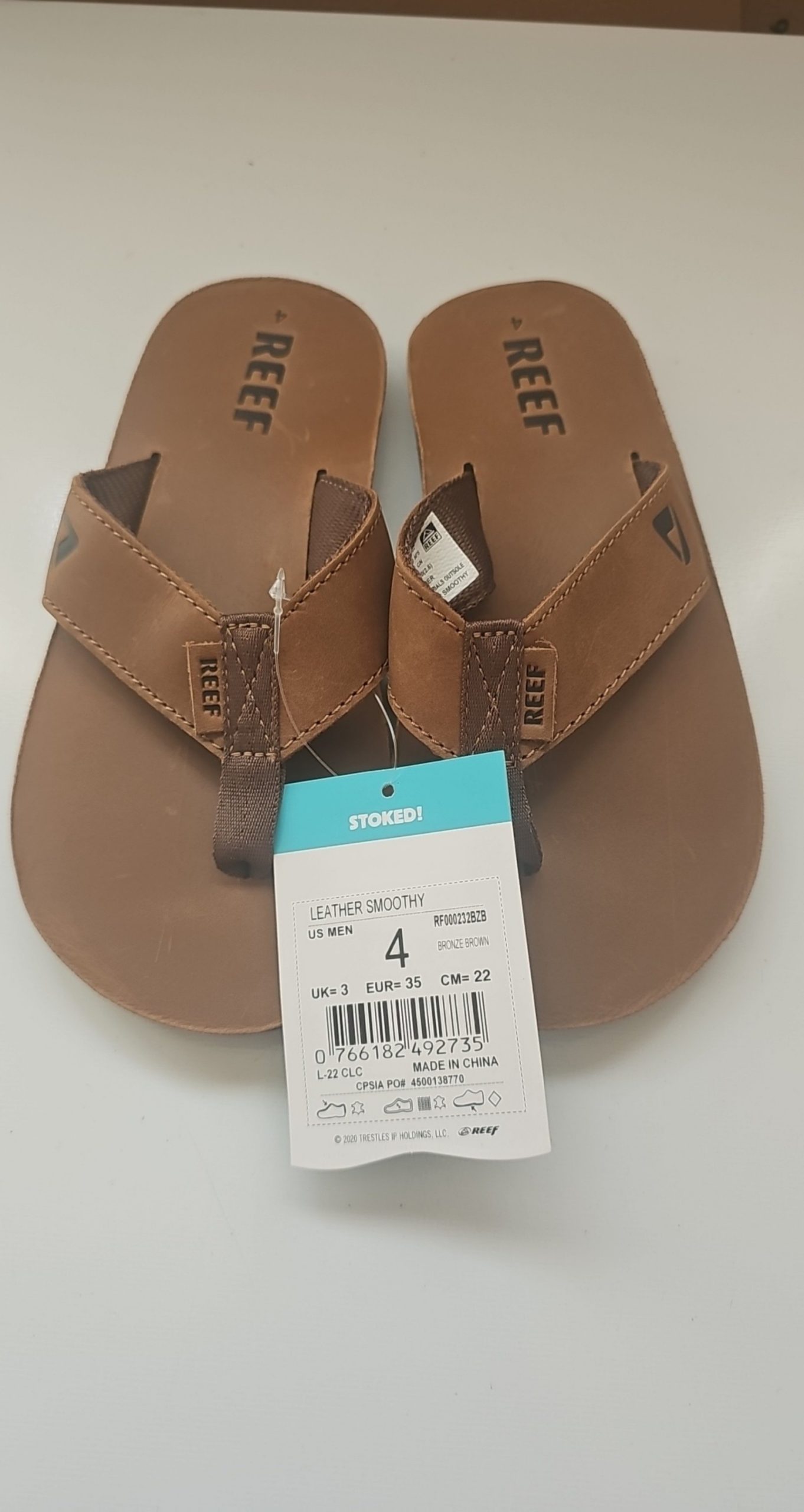 Reef Bronze Brown Leather Smoothy Flip Flops US Men 4