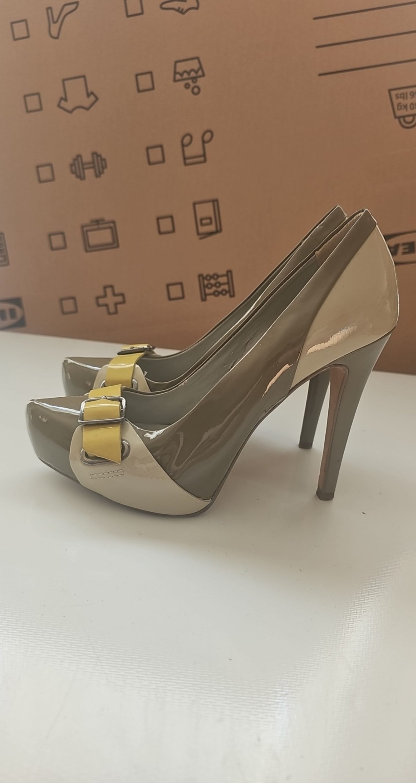 Aldo Taupe & Beige Patent Leather High Heel Shoes UK 4