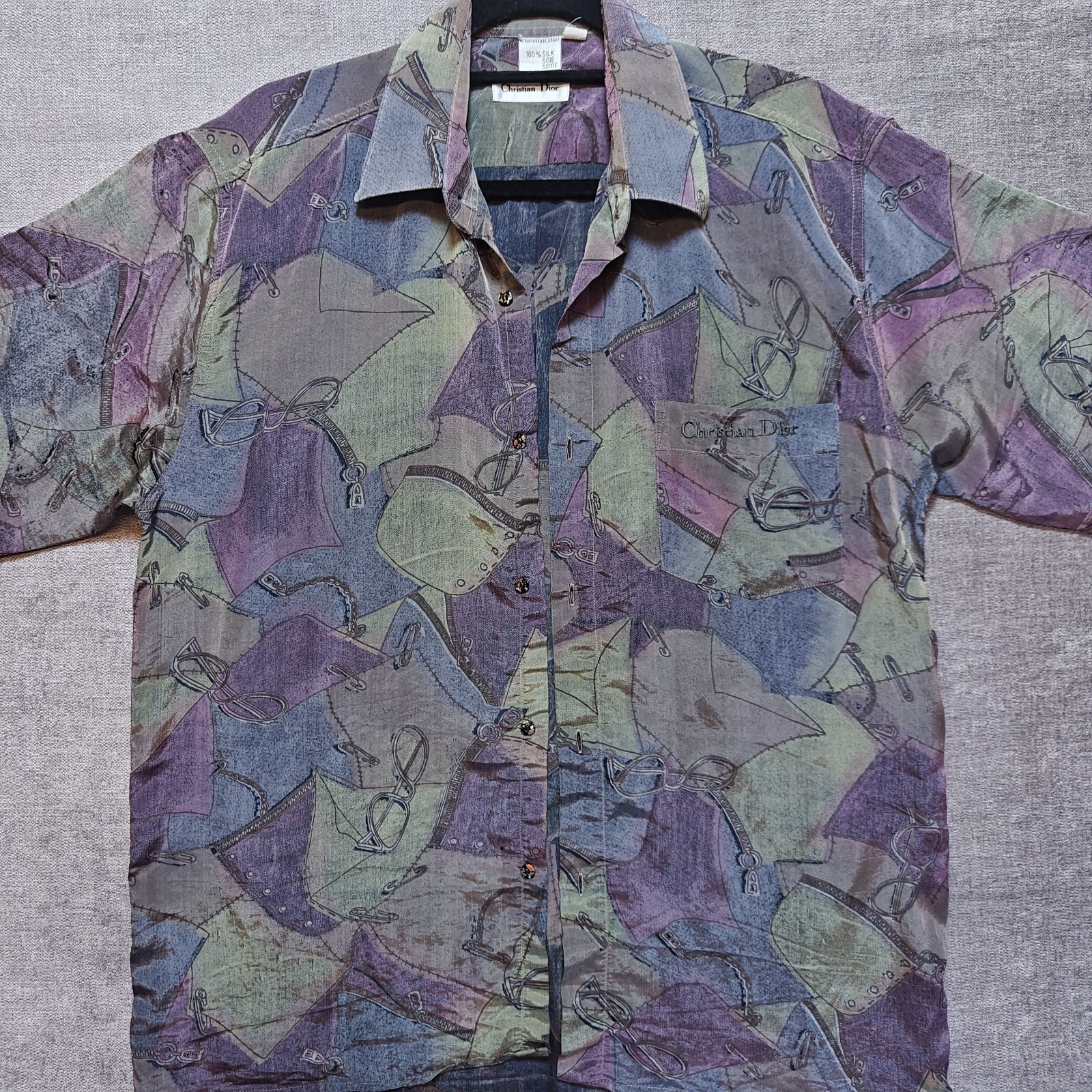 Vintage Christian Dior 100% Silk Abstract Short Sleeve Button Down Shirt Mens M image 3