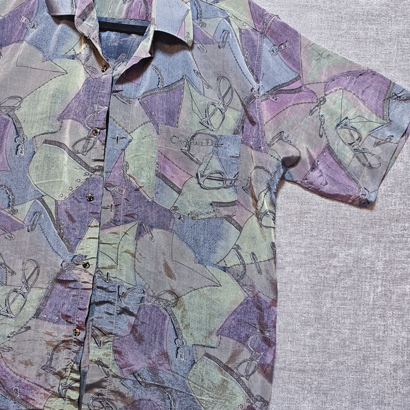 Vintage Christian Dior 100% Silk Abstract Short Sleeve Button Down Shirt Mens M image 7