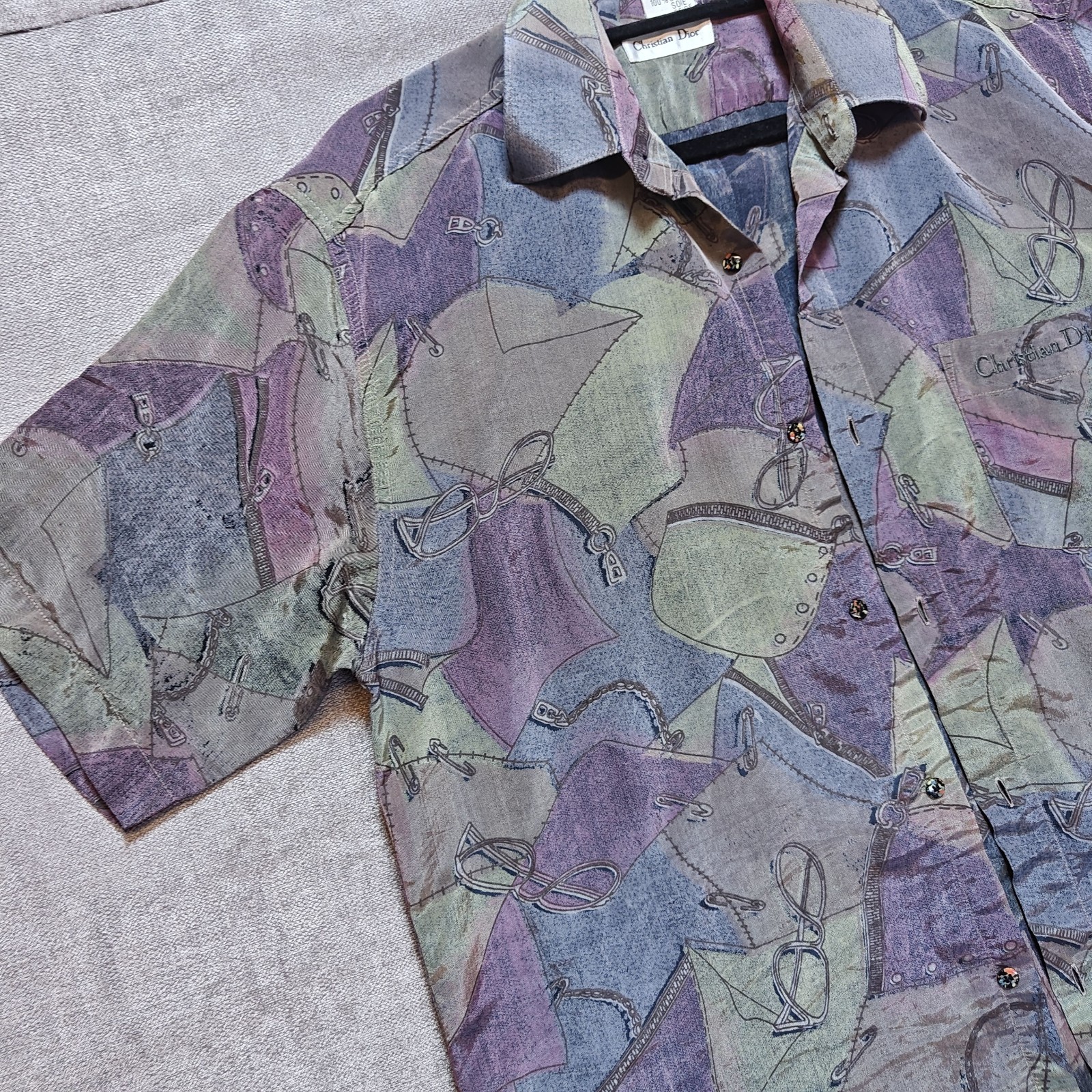 Vintage Christian Dior 100% Silk Abstract Short Sleeve Button Down Shirt Mens M image 6