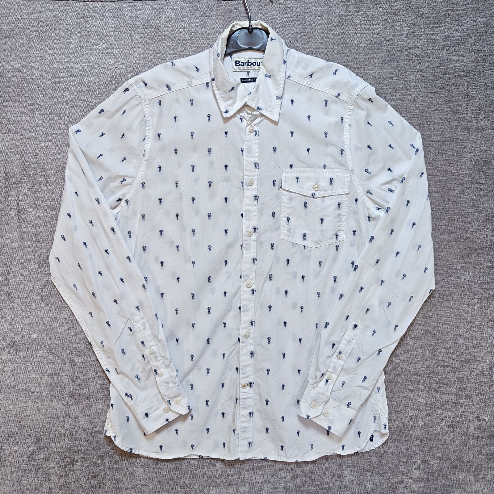 Barbour Tailored Rare Jellyfish Print Button Down Shirt White Mens Small