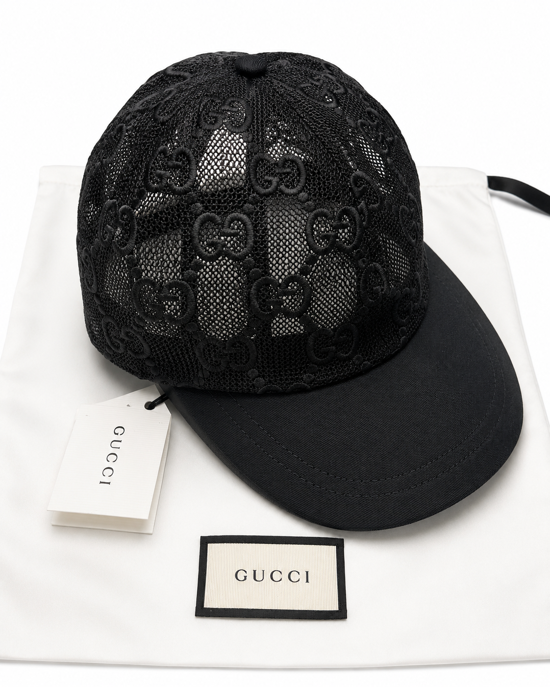 Gucci Black Mesh Logo Lace Baseball Cap -S image 4