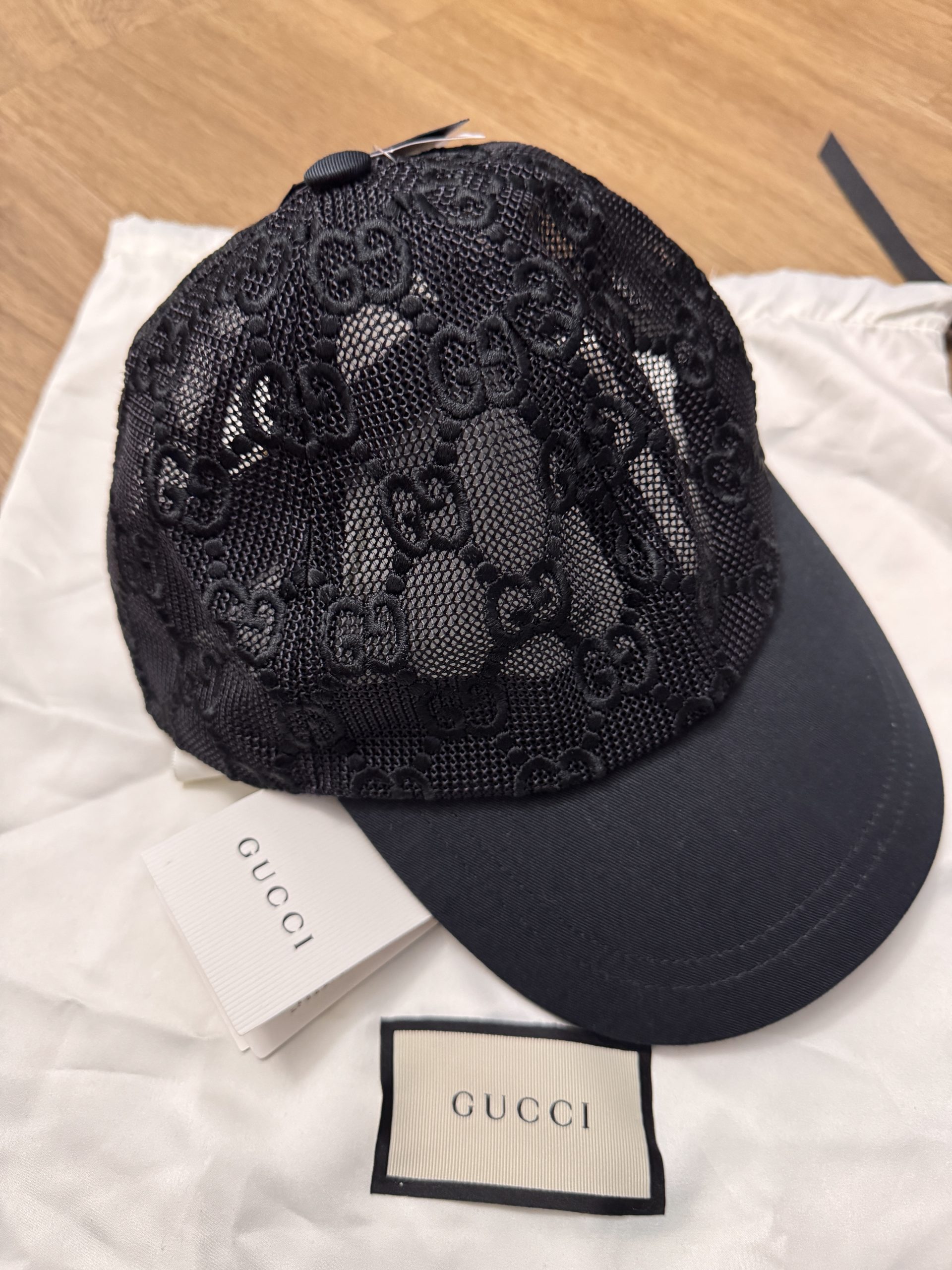Gucci Black Mesh Logo Lace Baseball Cap -S image 5