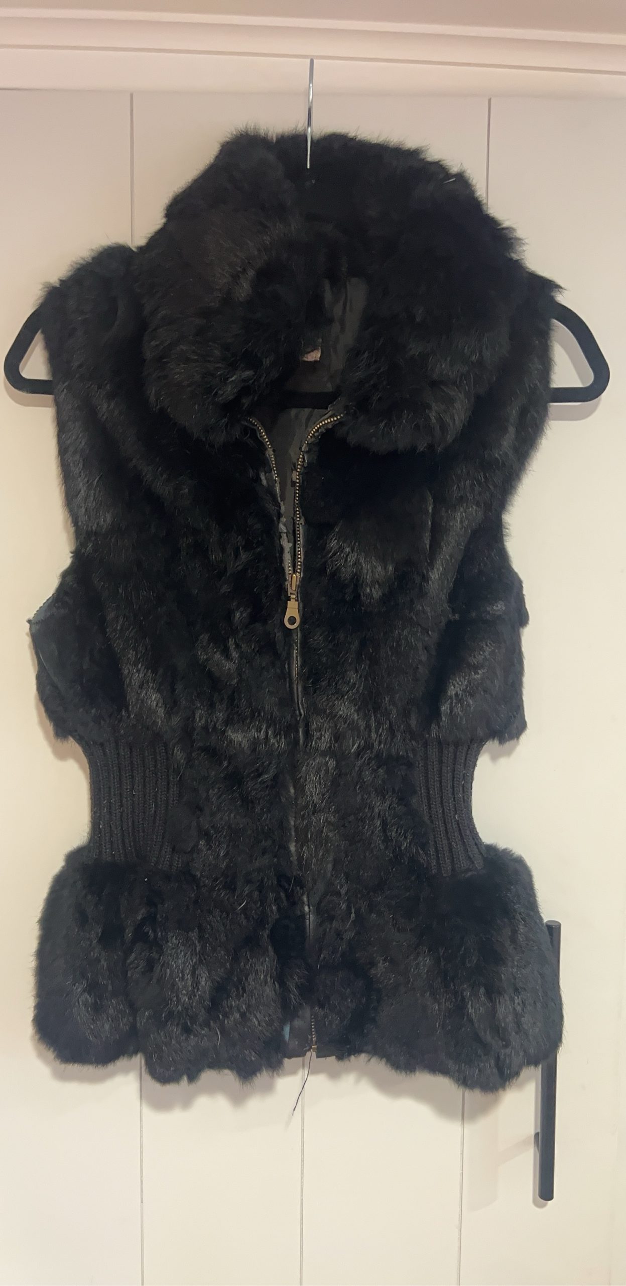 Black Faux Fur Gilet Waist Knit Panels Medium