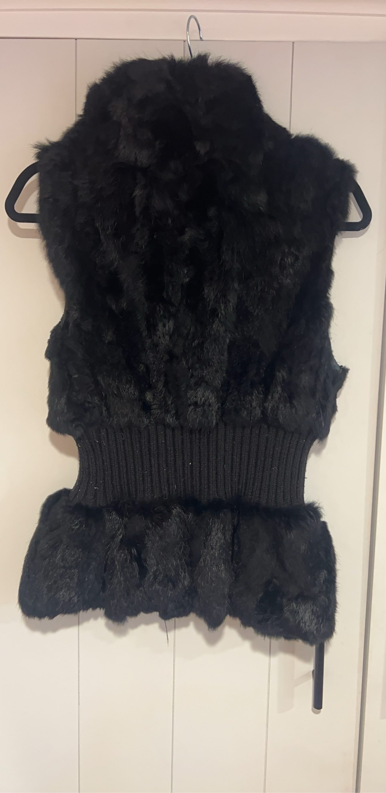 Black Faux Fur Gilet Waist Knit Panels Medium image 2