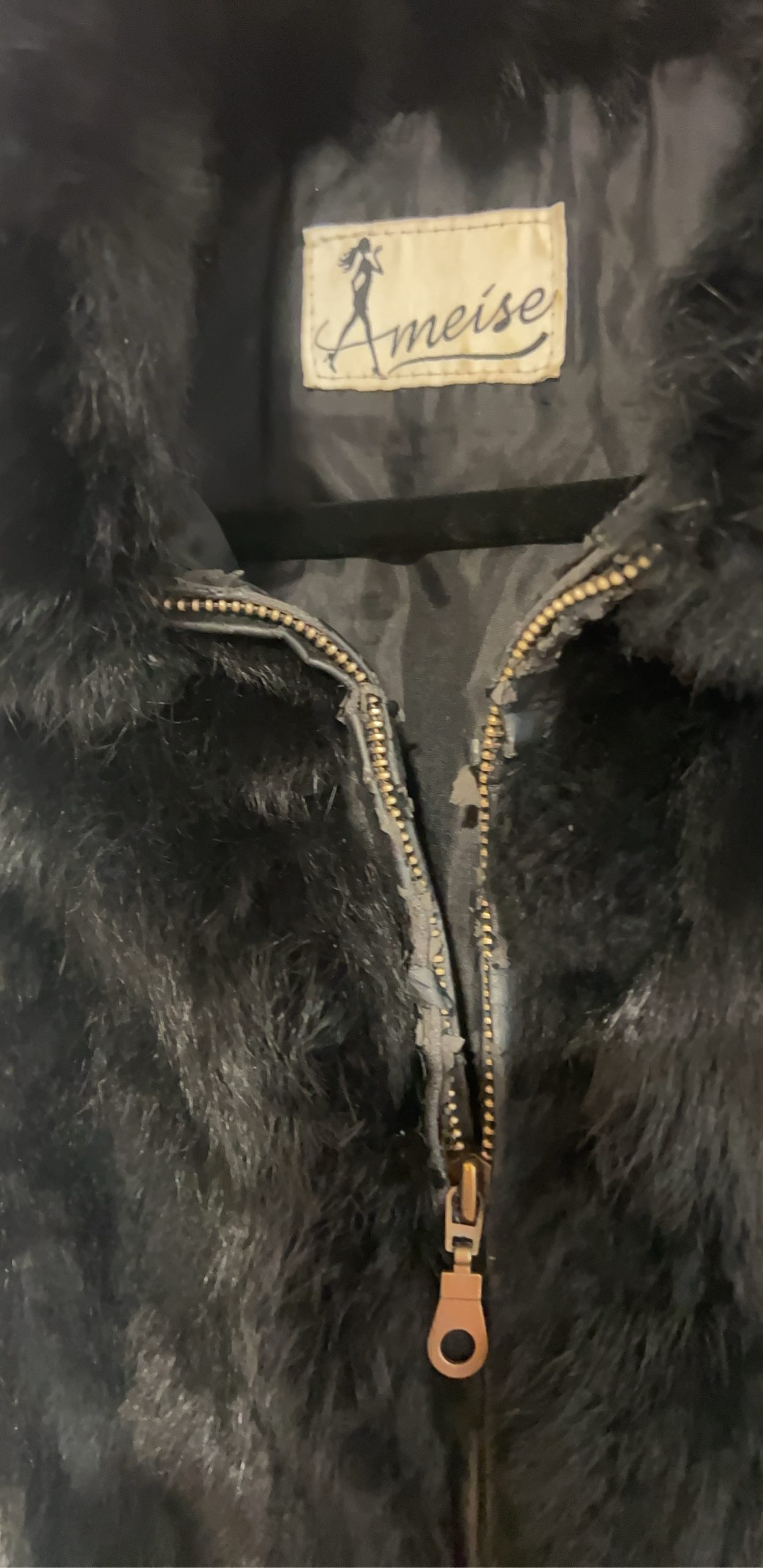 Black Faux Fur Gilet Waist Knit Panels Medium image 4