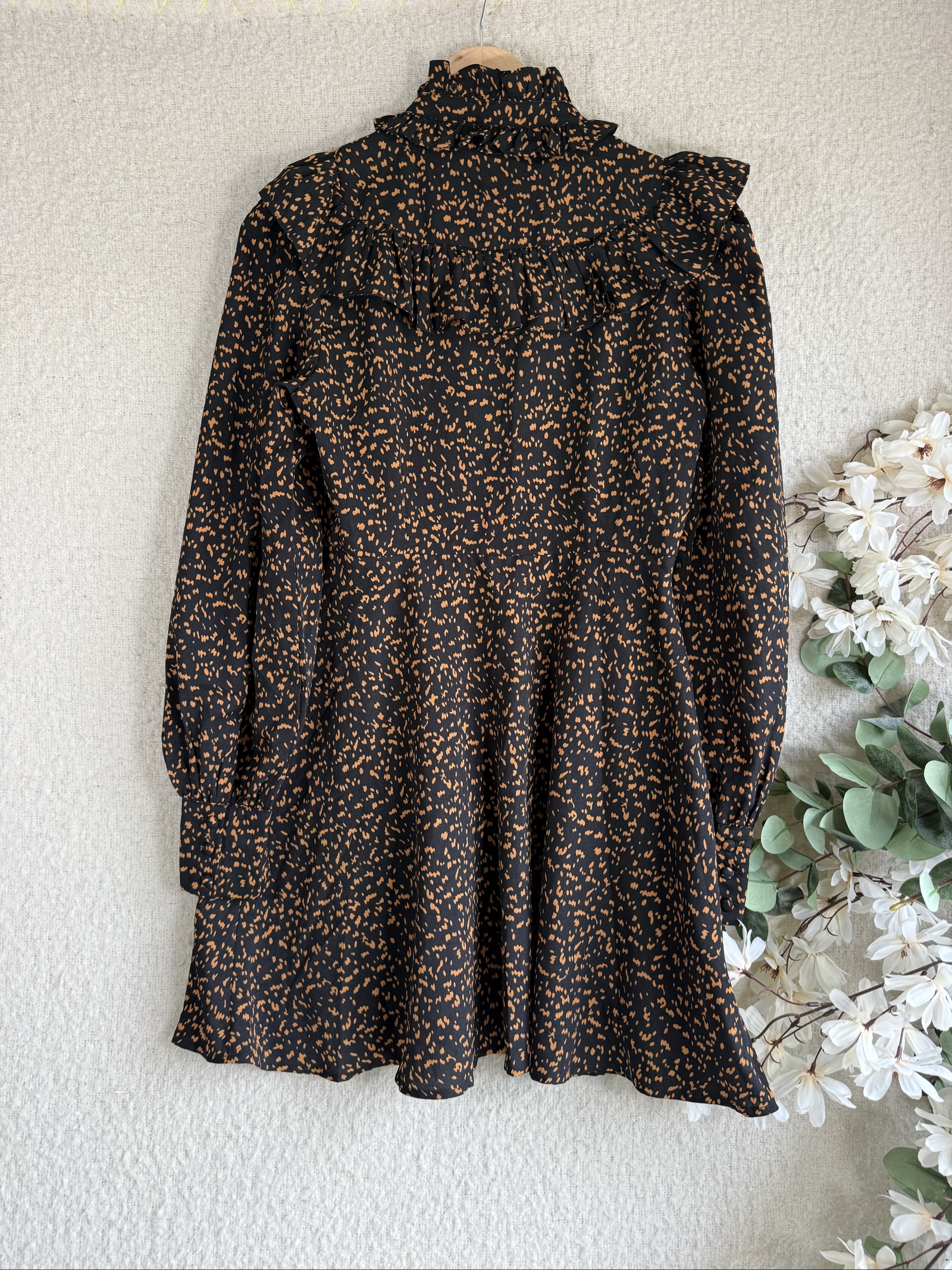 Fashion Union Black & Brown Ruffle Detail Long Sleeve Dress UK 10 Stylish image 5