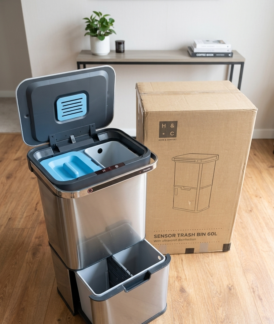 Home & Comfort RVS Sensorafvalbak 60L met UV-Desinfectie