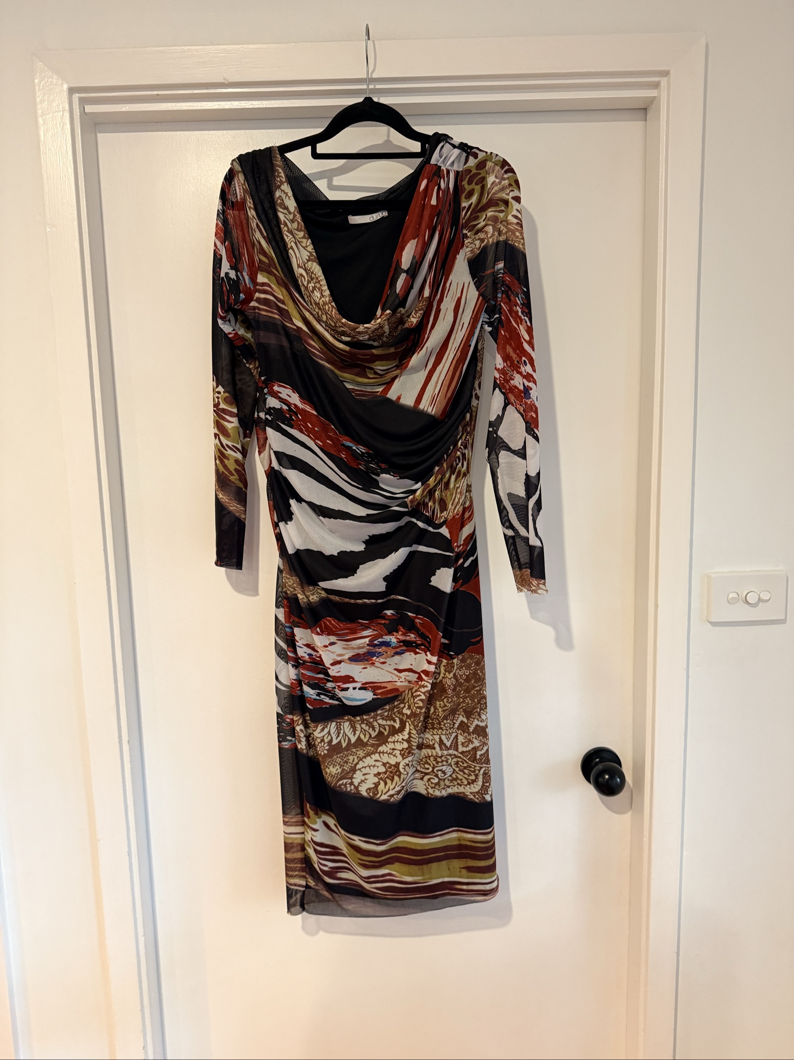 Vintage Y2K Dusud Multi-Colour mesh Midi Dress suited sz 12/14