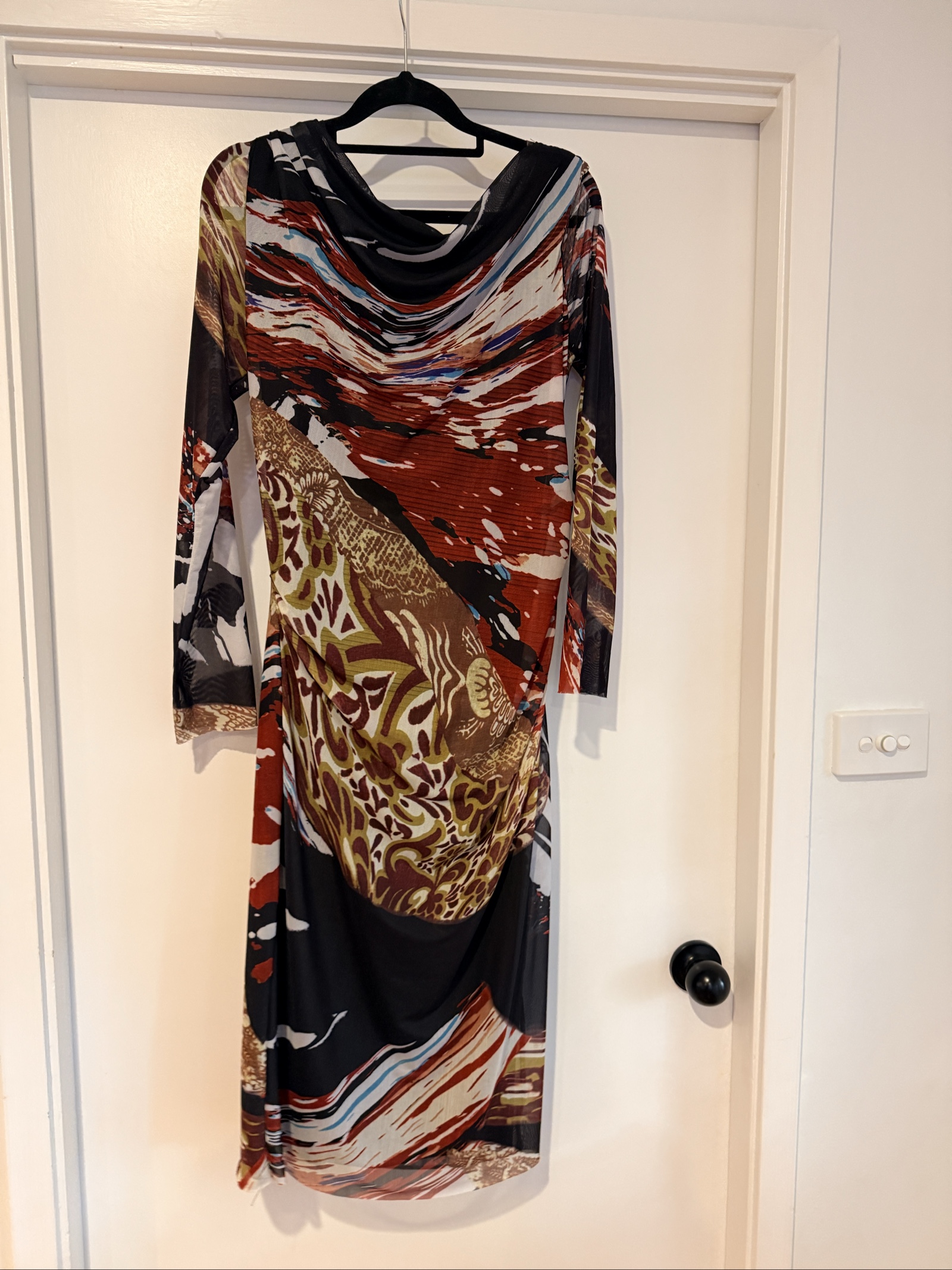 Vintage Y2K Dusud Multi-Colour mesh Midi Dress suited sz 12/14 image 2