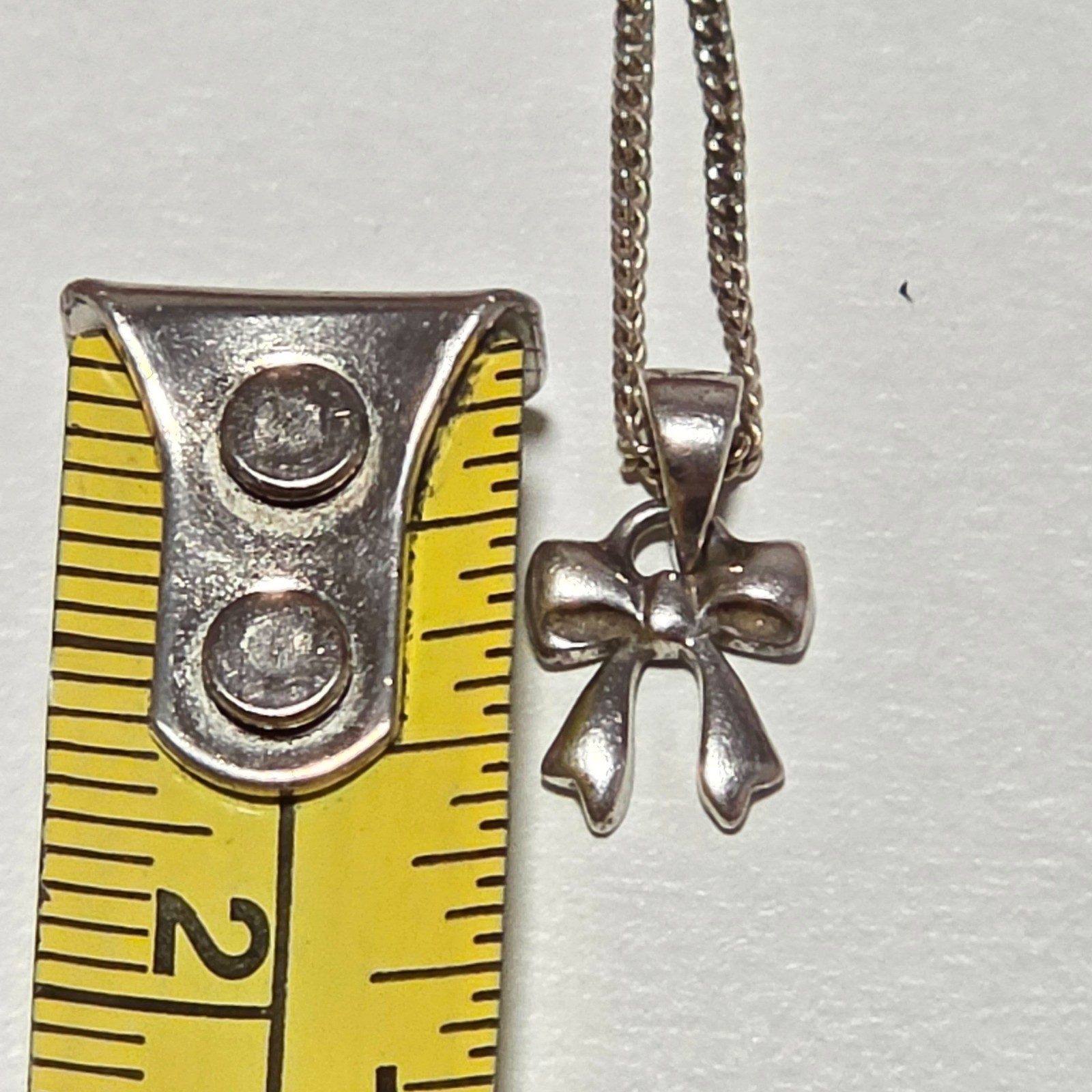 925 sterling Silver Bow Pendant Necklace Chain . image 6