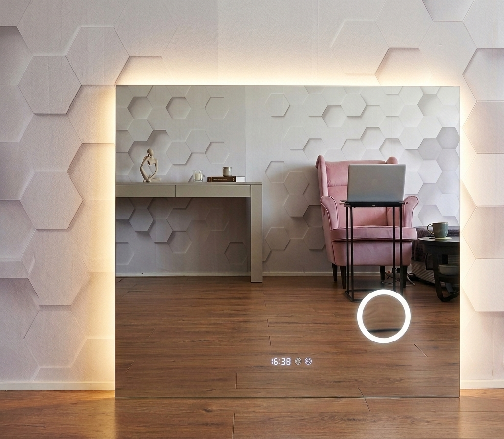 Luxe Smart LED Badkamerspiegel – Klok, Anti-condens, Backlight – beschadıgde hoek