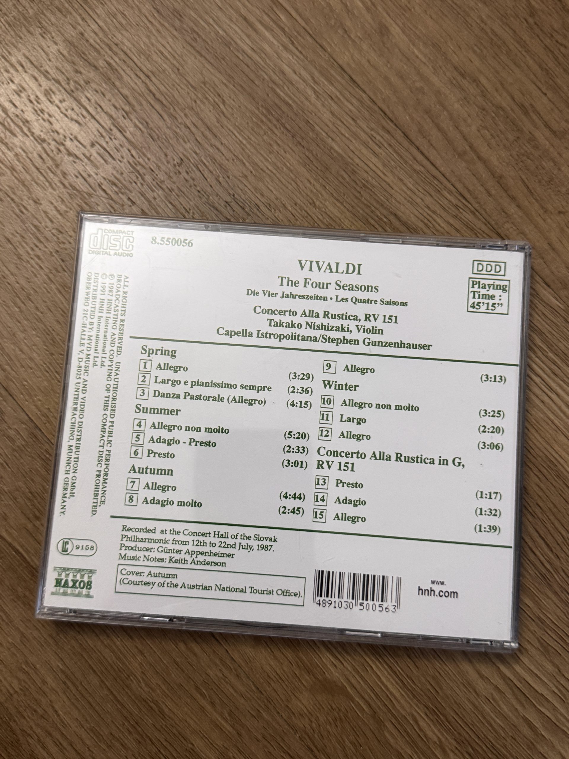 Vivaldi The Four Seasons Classical Music CD 1987 162 image 2