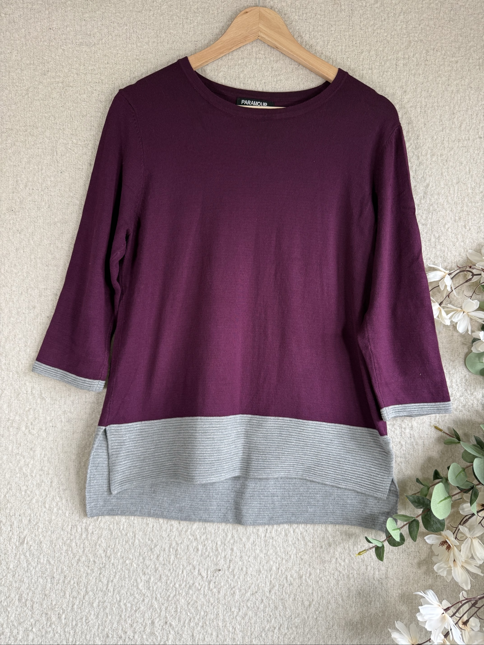Paramour Purple & Grey Colour Block Jumper Medium Classic Casual Knitwear