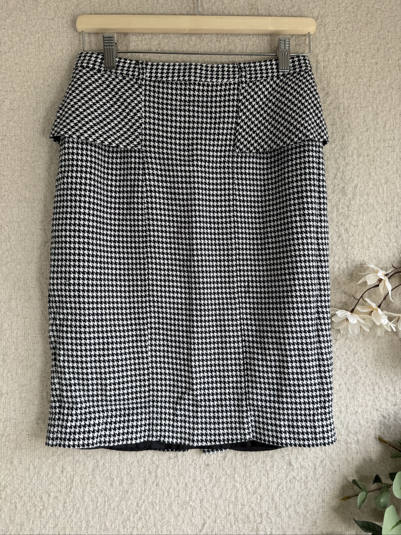 Oasis Black & White Houndstooth Pencil Skirt UK 10 Classic Office Wear
