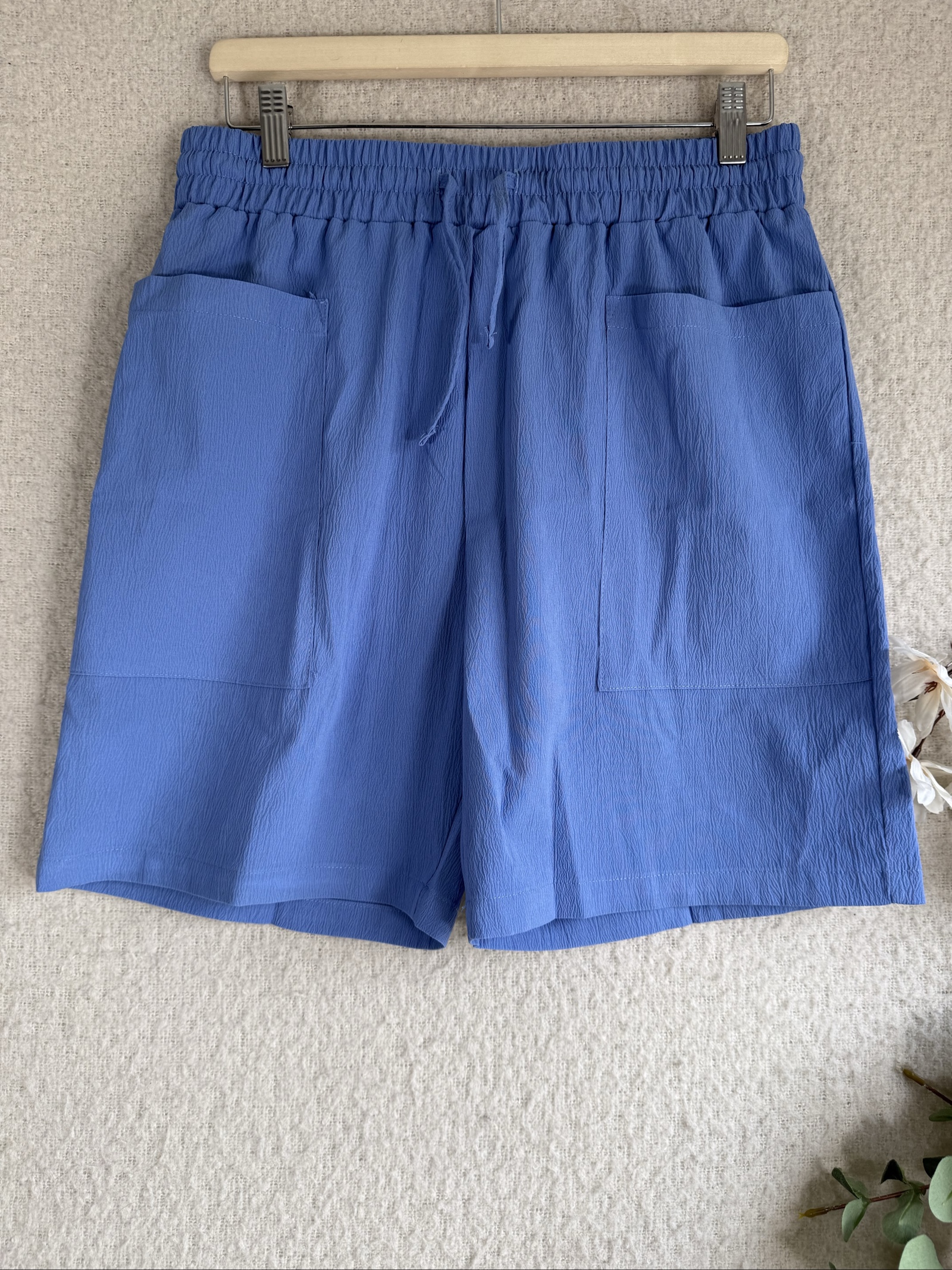 Blue Casual Elastic Waist Shorts XL Polyester Spandex Lightweight Summer