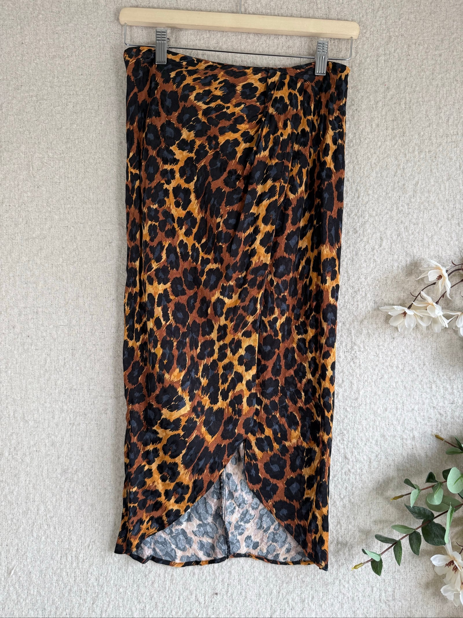 Zara Basic Leopard Print Midi Skirt Brown & Black Small Stylish Modern