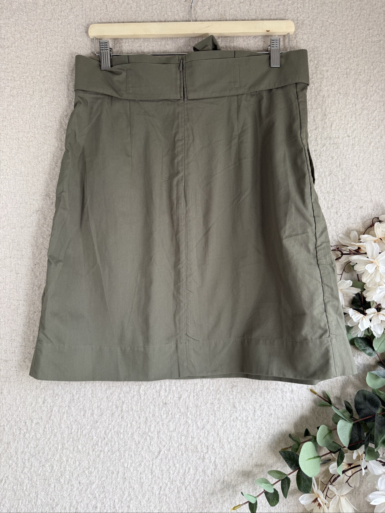 H&M Olive Green Tie Waist Skirt UK 14 Flared Casual Summer Everyday image 4
