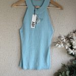 JDY Light Blue Ribbed Halter Neck Knit Top XL Soft Viscose Fabric UK XL