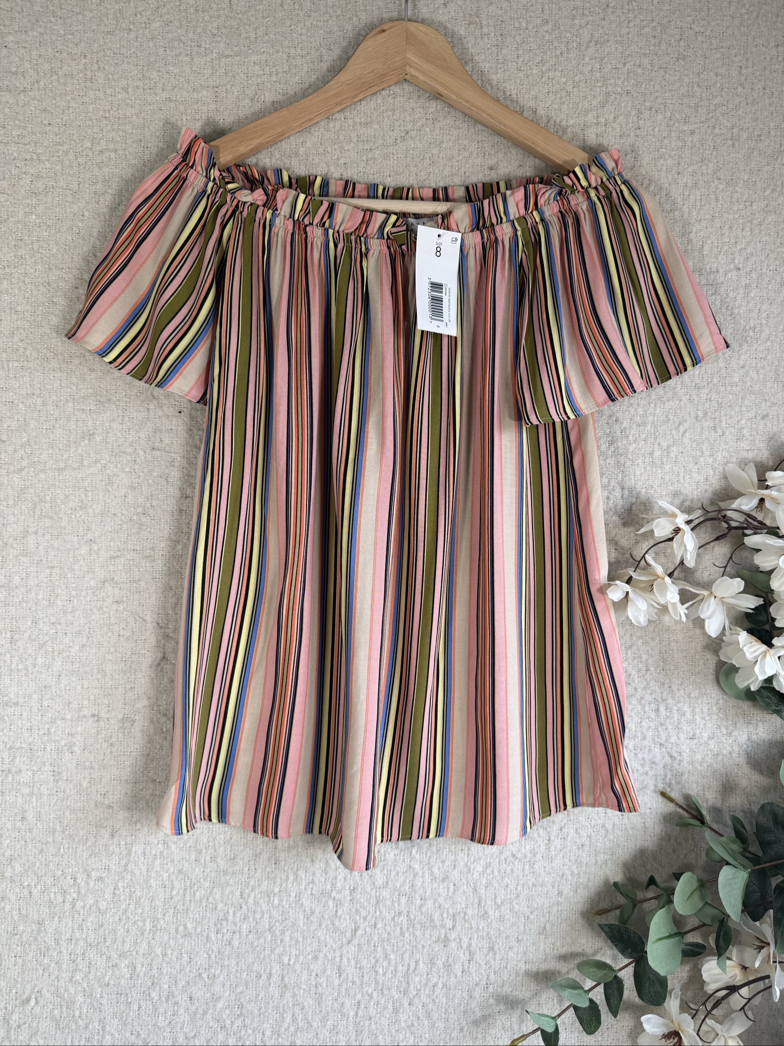 Papaya Multi Stripe Off Shoulder Top Size 8 Stylish Summer Casual Women