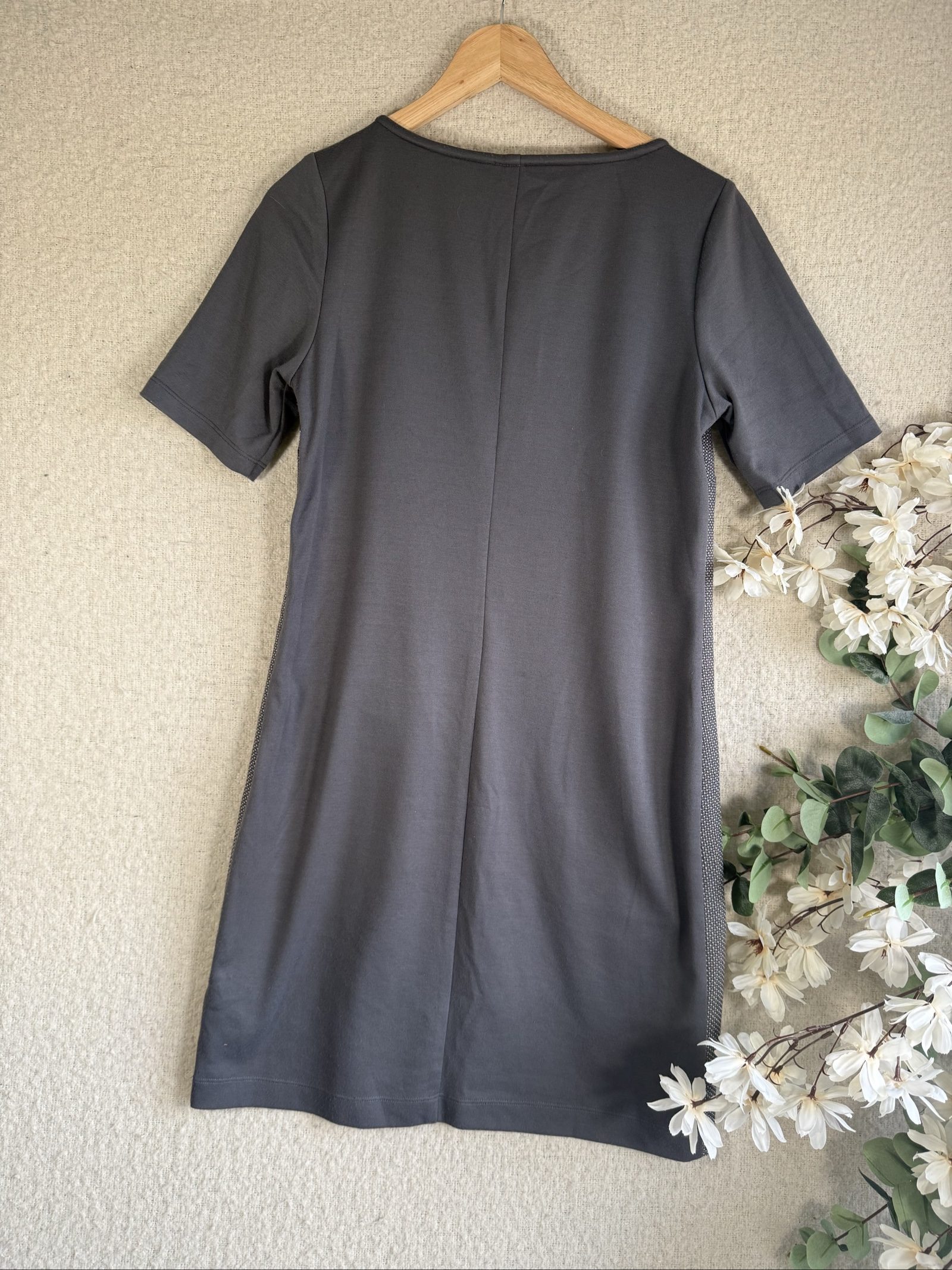 White Stuff Grey & Black Textured Shift Dress UK 12 Short Sleeve Casual image 4