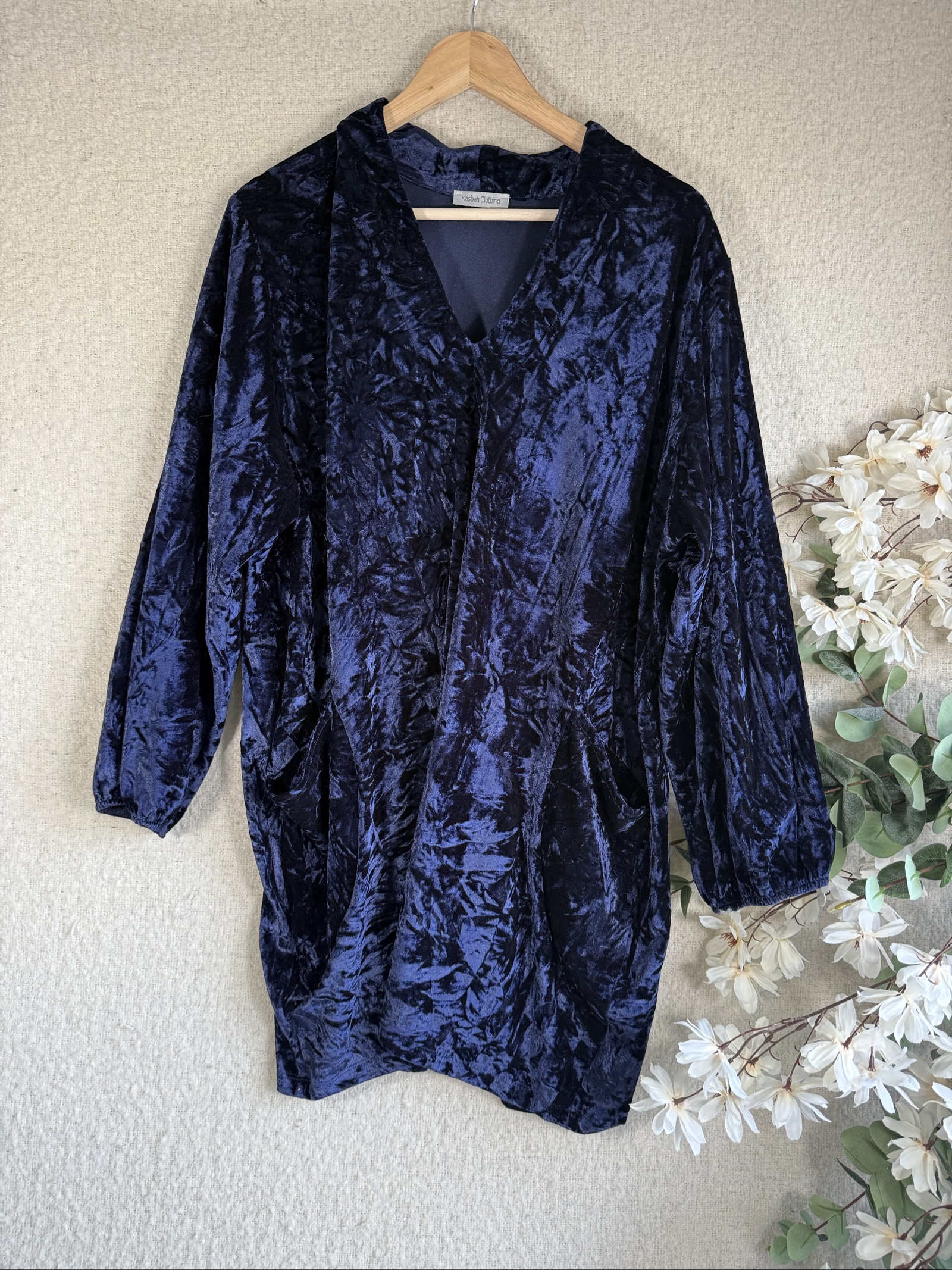 Kasbah Clothing Navy Crushed Velvet Oversized Dress UK 20 - 22 Stylish