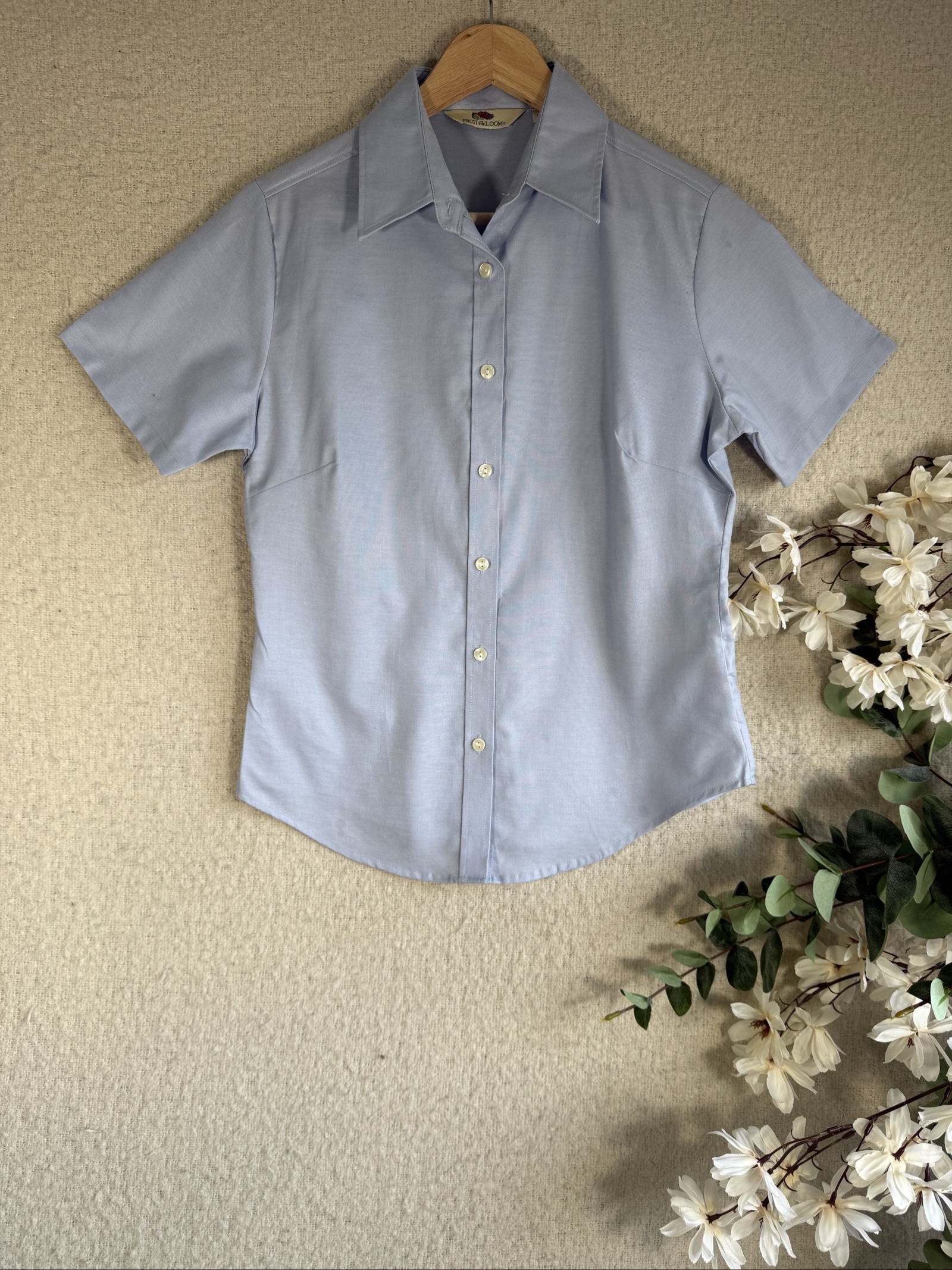 Fruit of the Loom Light Blue Short Sleeve Shirt Small Cotton Blend Classic Fit