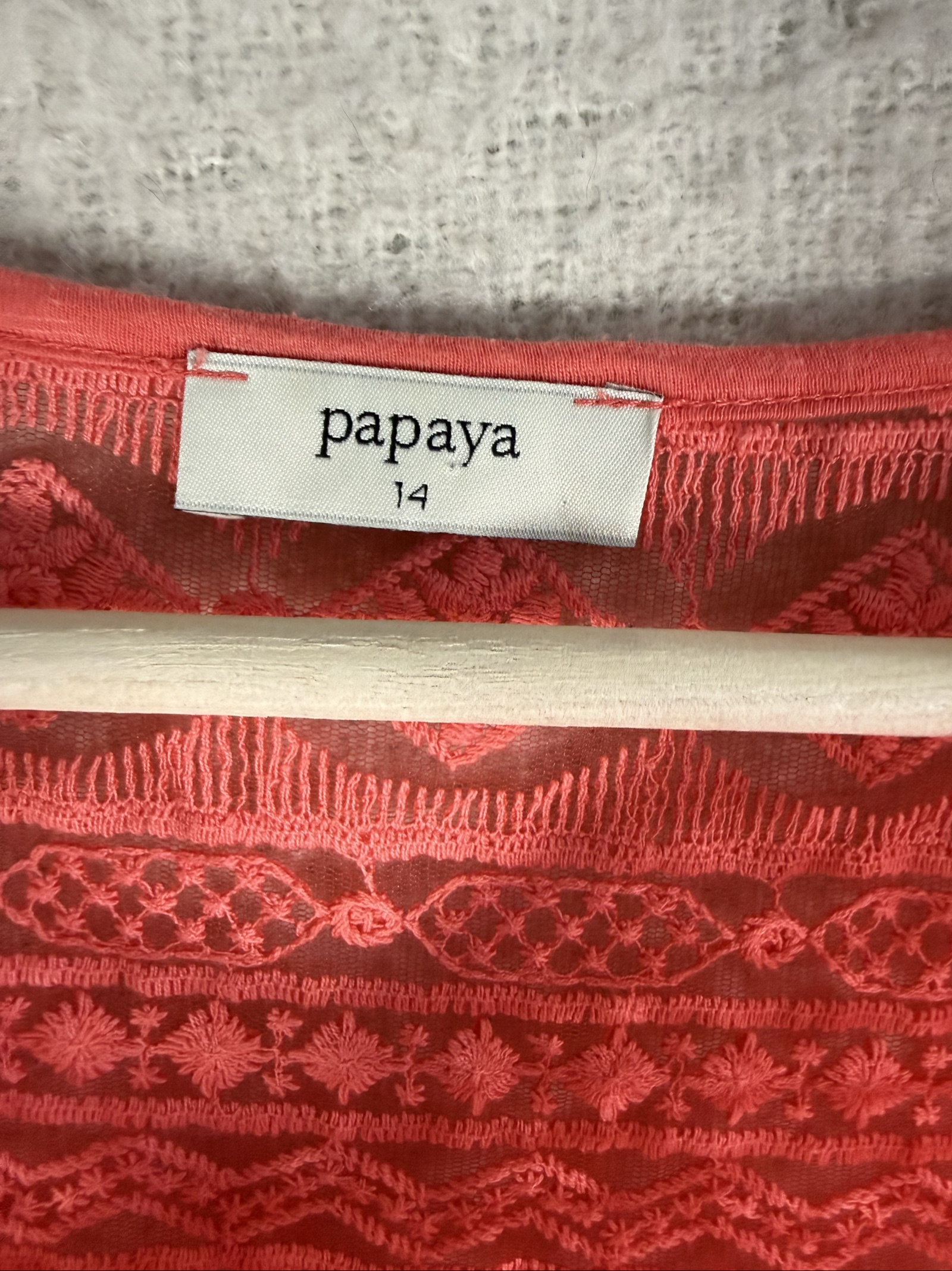 Papaya Coral Cold Shoulder Top Size UK 14 with Lace Detail Summer Casual image 3