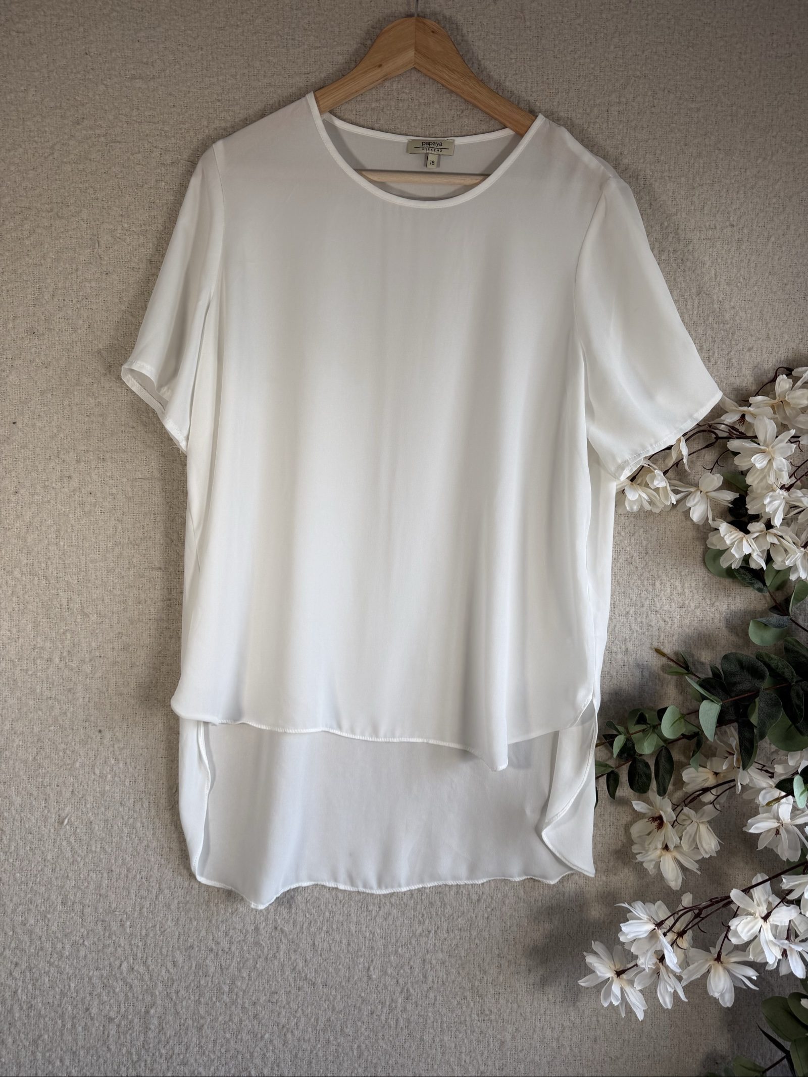 Papaya White Lightweight Sheer High Low Hem Blouse UK 18 Elegant Casual