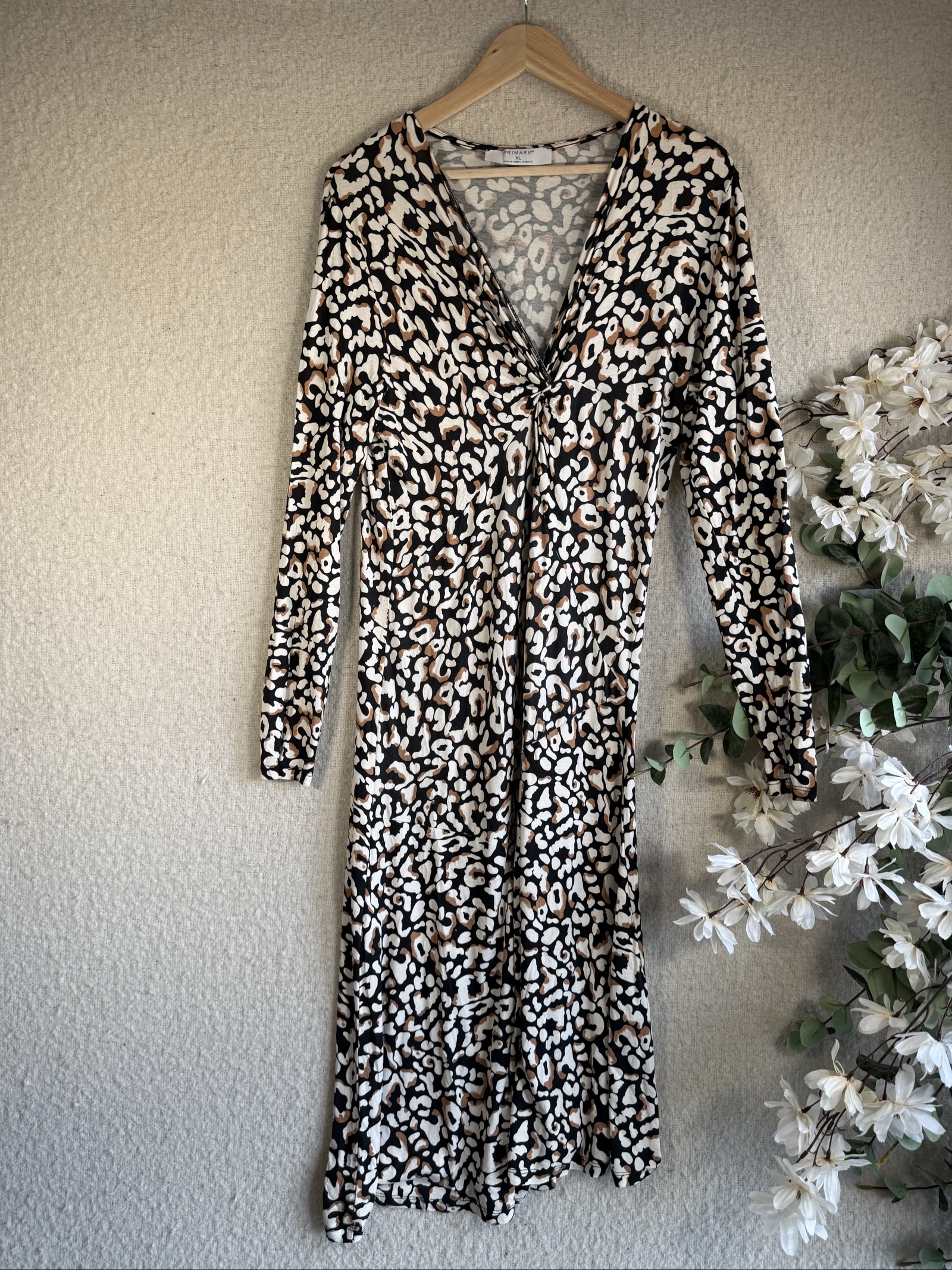 Primark Black, White & Brown Leopard Print Midi Dress XL Trendy Stylish