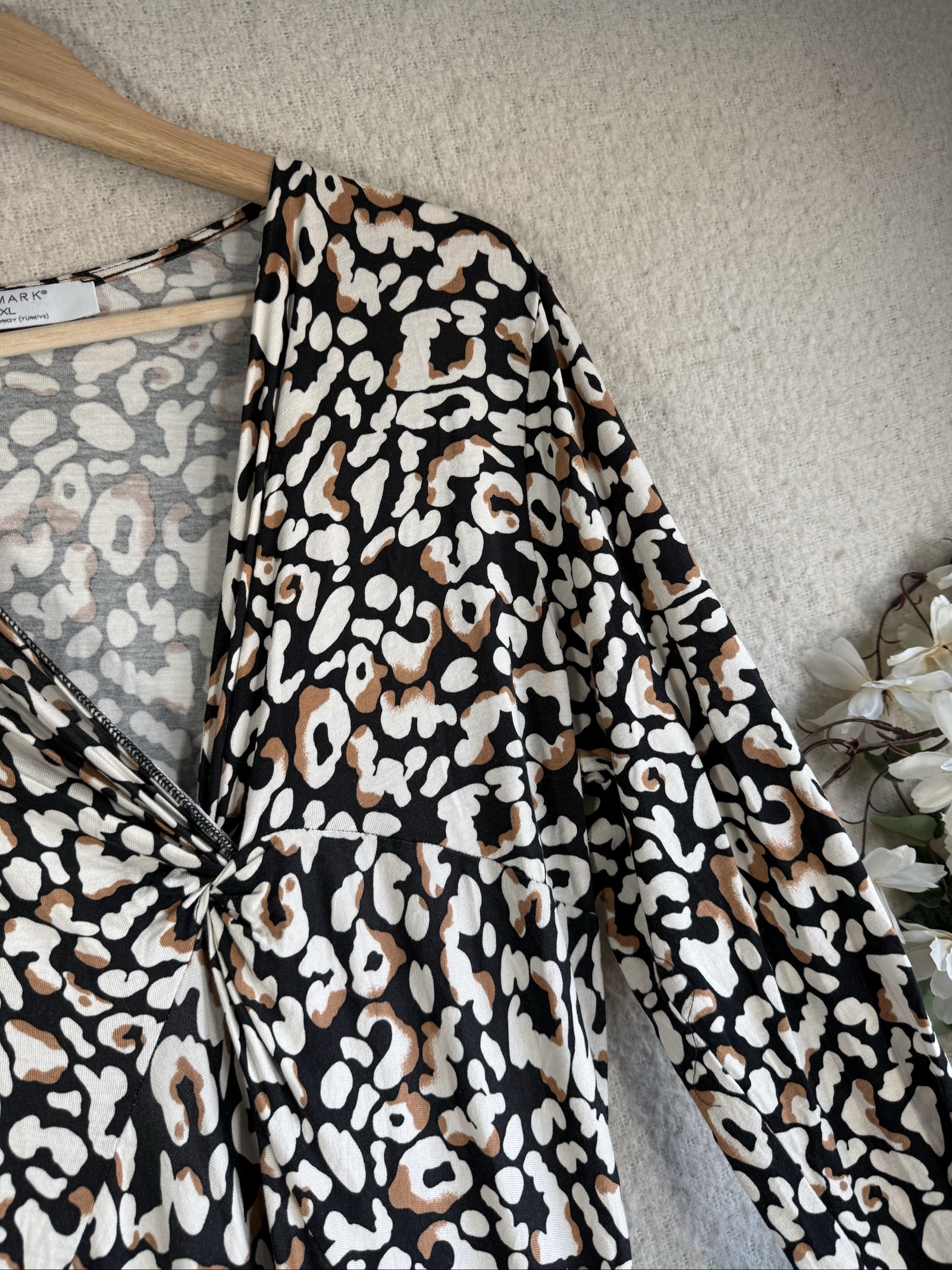 Primark Black, White & Brown Leopard Print Midi Dress XL Trendy Stylish image 3