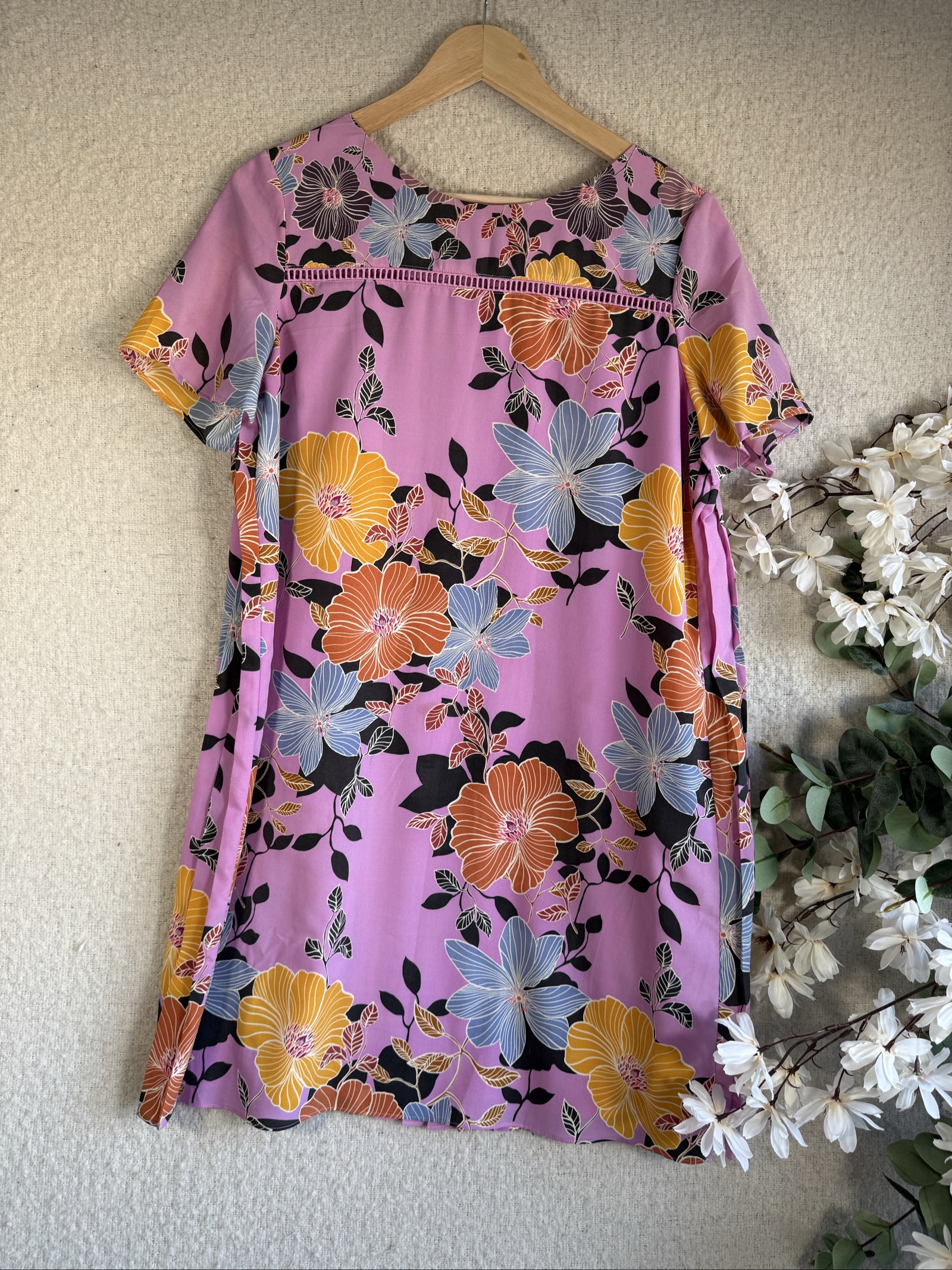 French Connection Pink Floral Pleated Dress UK 14 Chic Summer Occasion