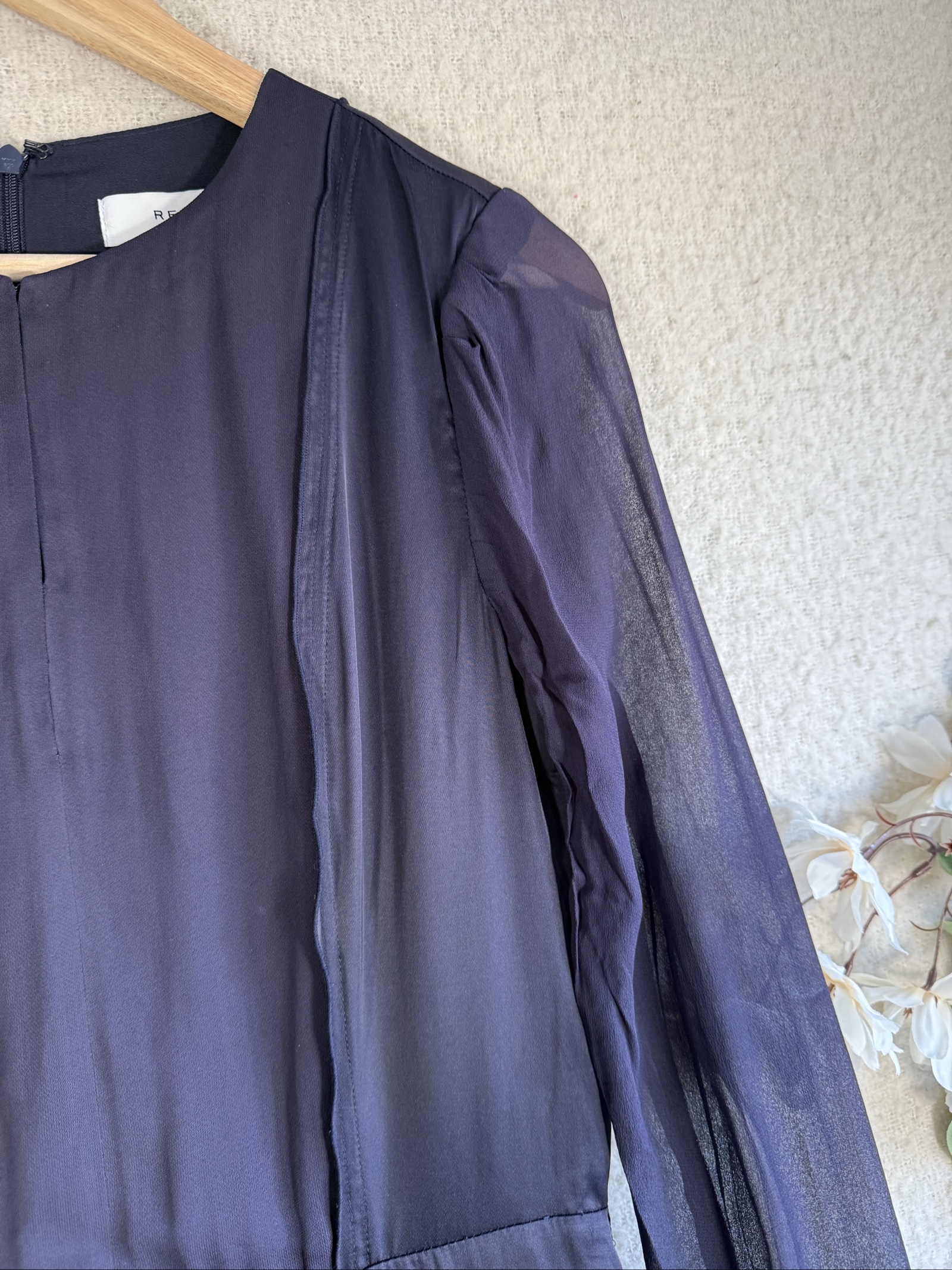 Reiss Navy Blue Chiffon Sleeve Mini Dress UK 8 Stylish Occasion Dress image 2