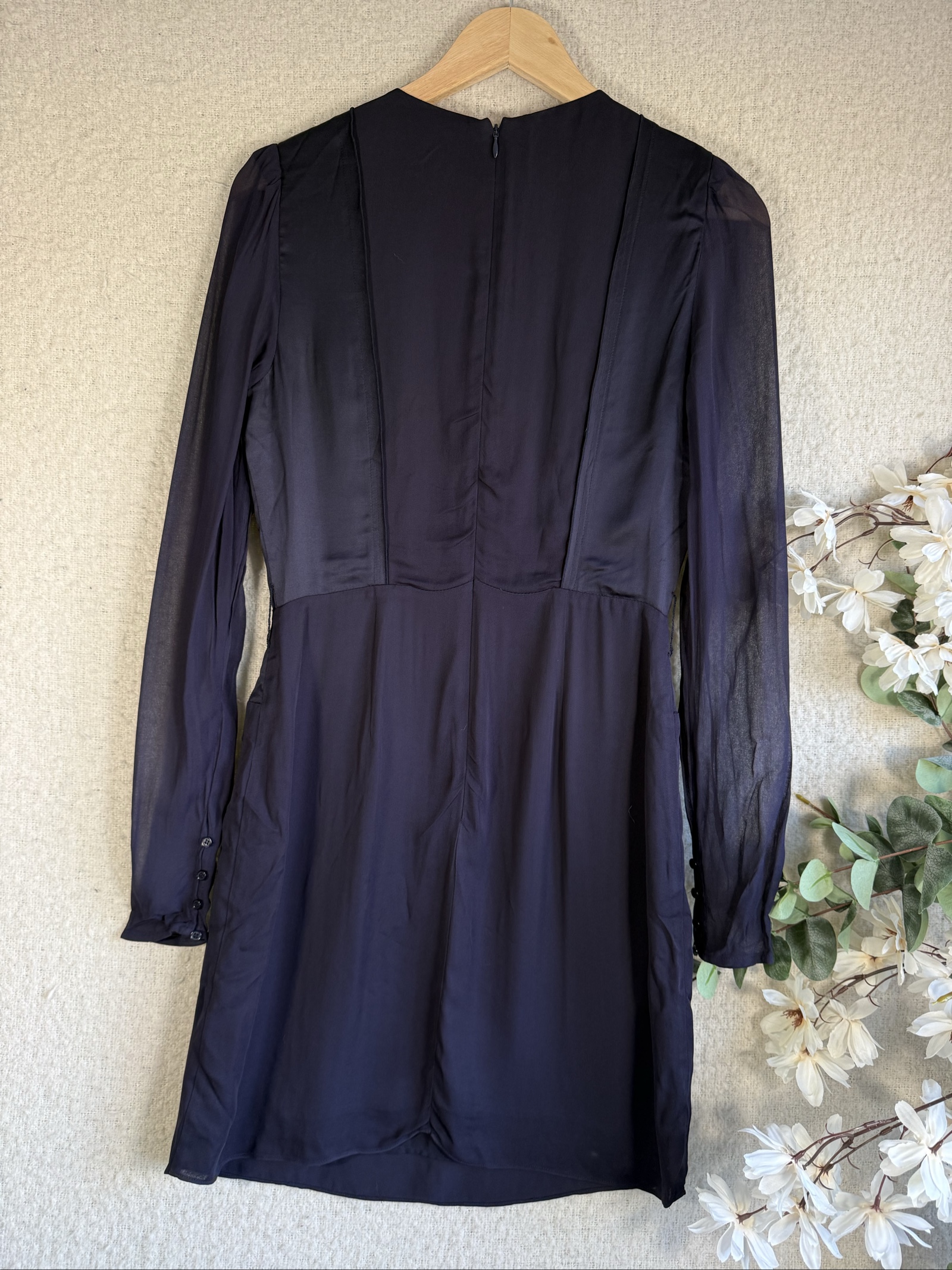 Reiss Navy Blue Chiffon Sleeve Mini Dress UK 8 Stylish Occasion Dress image 5