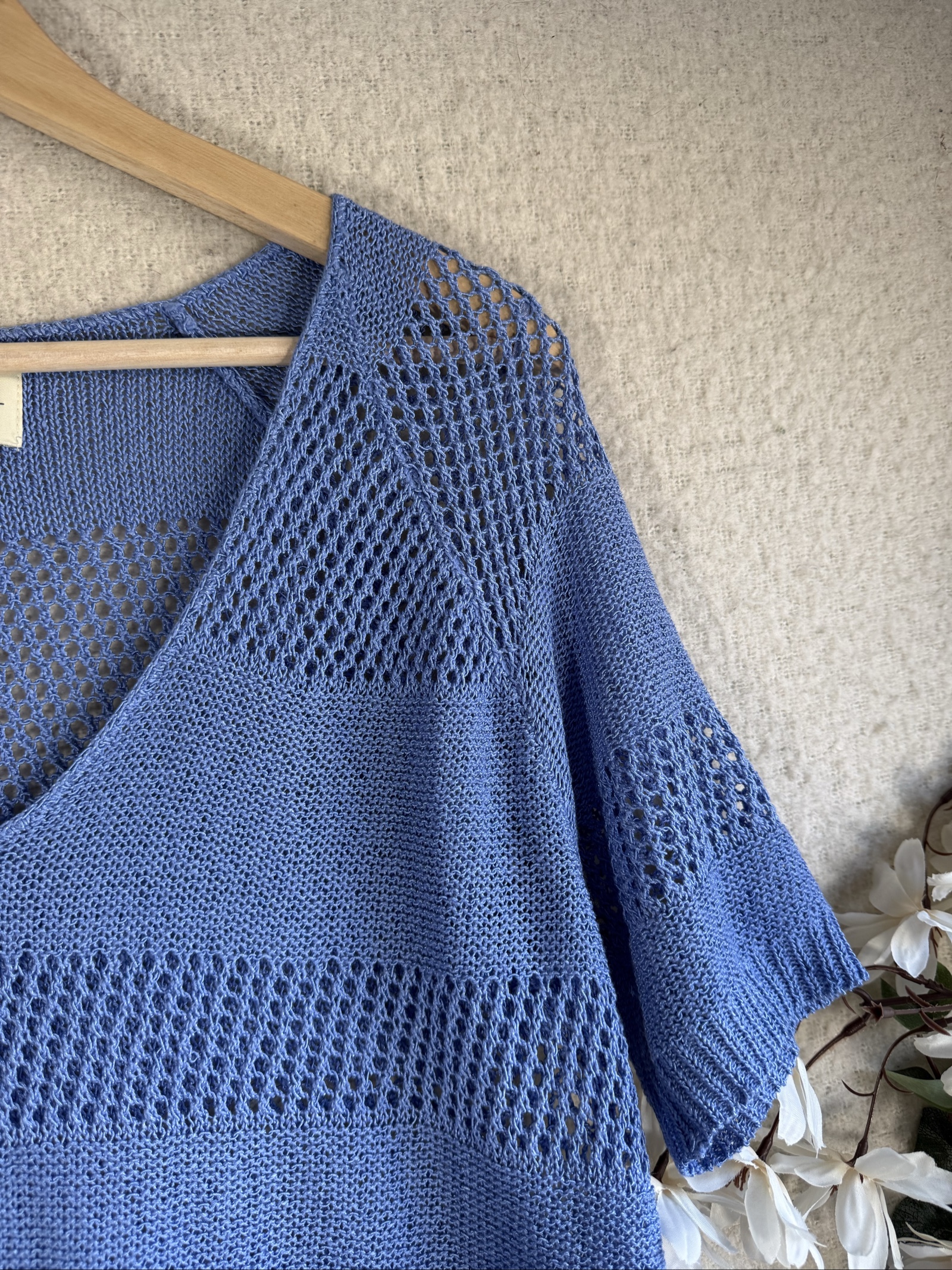 Papaya Blue Knit Short Sleeve V-Neck Jumper Top UK 14 Stylish Summer Wear image 2