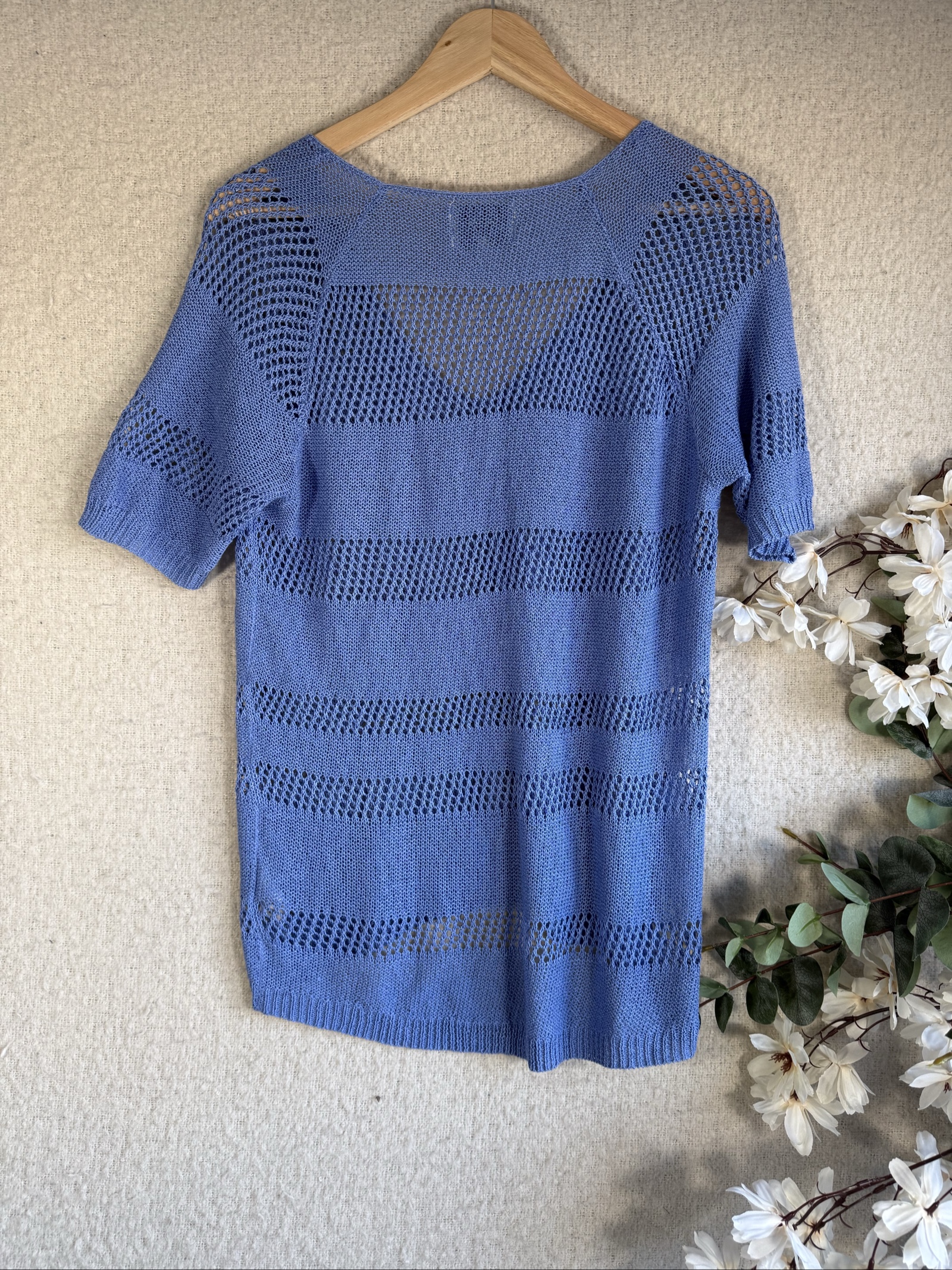 Papaya Blue Knit Short Sleeve V-Neck Jumper Top UK 14 Stylish Summer Wear image 4