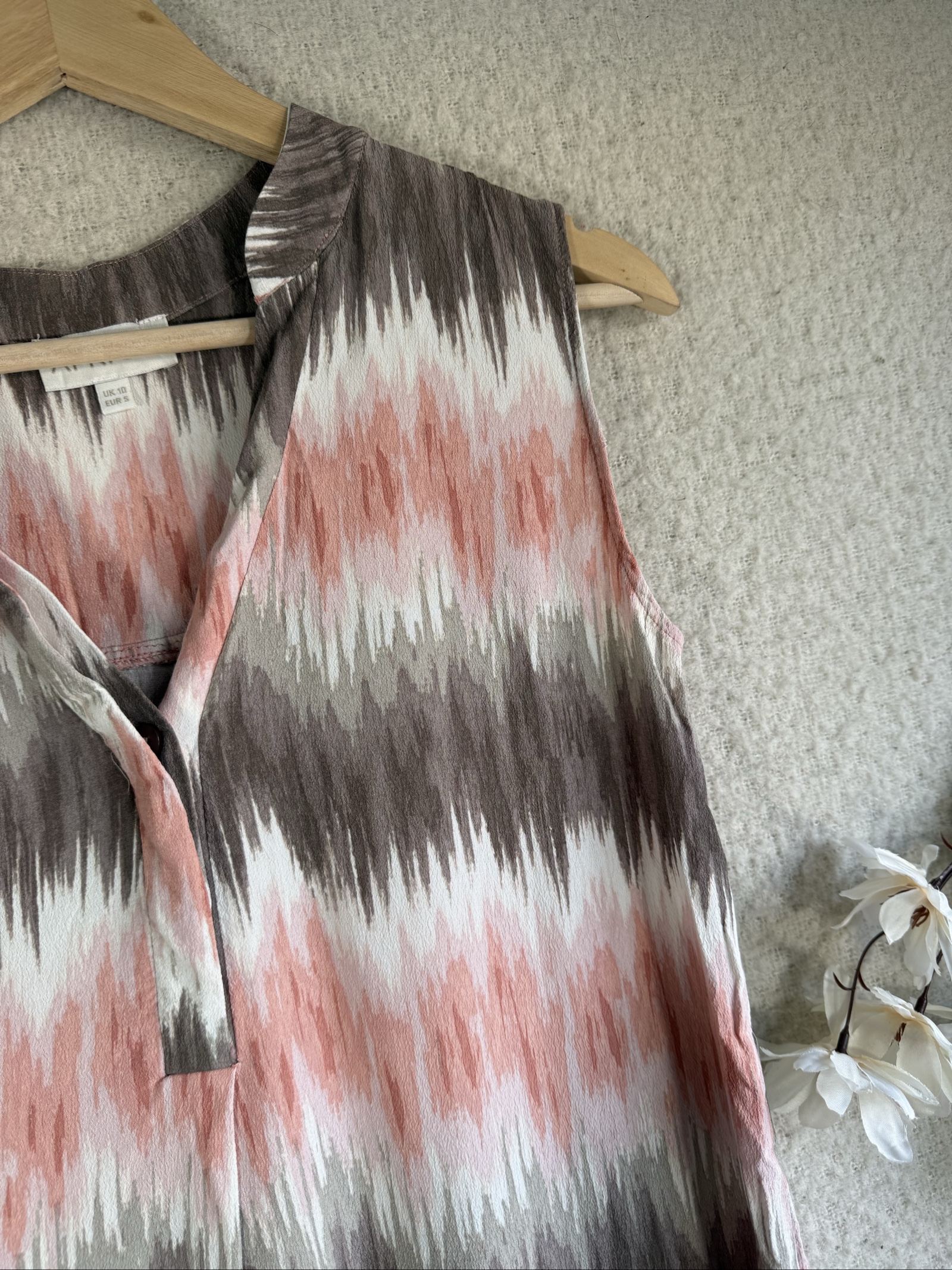 Apricot Pink Brown White Sleeveless Tunic Dress UK 10 Lightweight Summer Style image 2