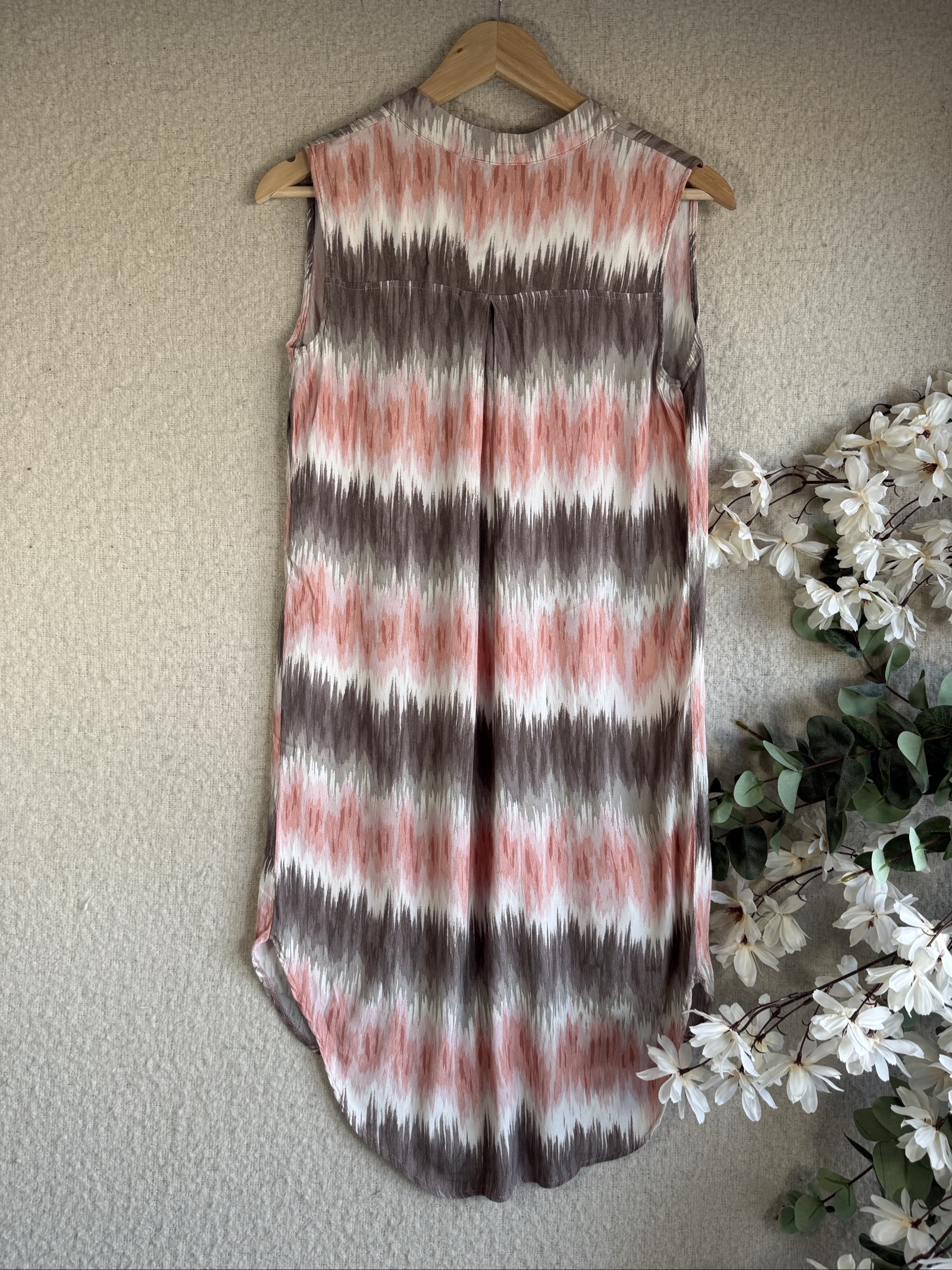 Apricot Pink Brown White Sleeveless Tunic Dress UK 10 Lightweight Summer Style image 4